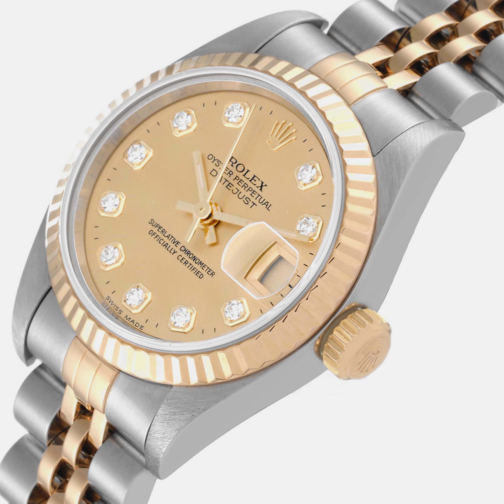 

Rolex Datejust Steel Yellow Gold Champagne Diamond Dial Ladies Watch 79173 26 mm