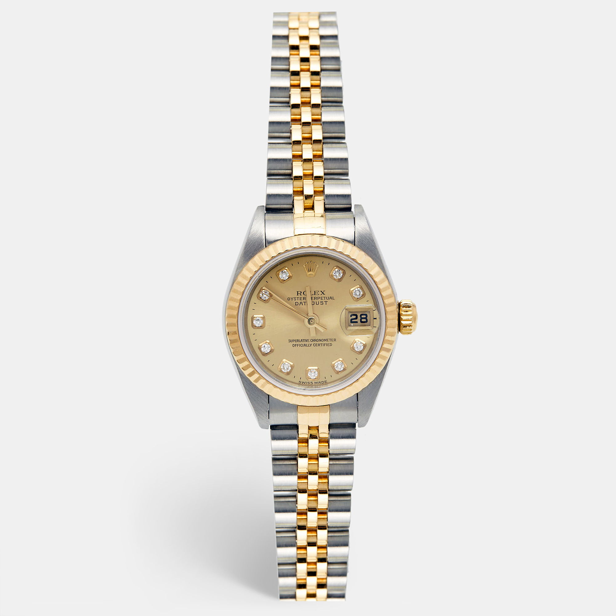 

Rolex Champagne Diamond 18K Yellow Gold Stainless Steel Datejust 79173 Women's Wristwatch 26 mm