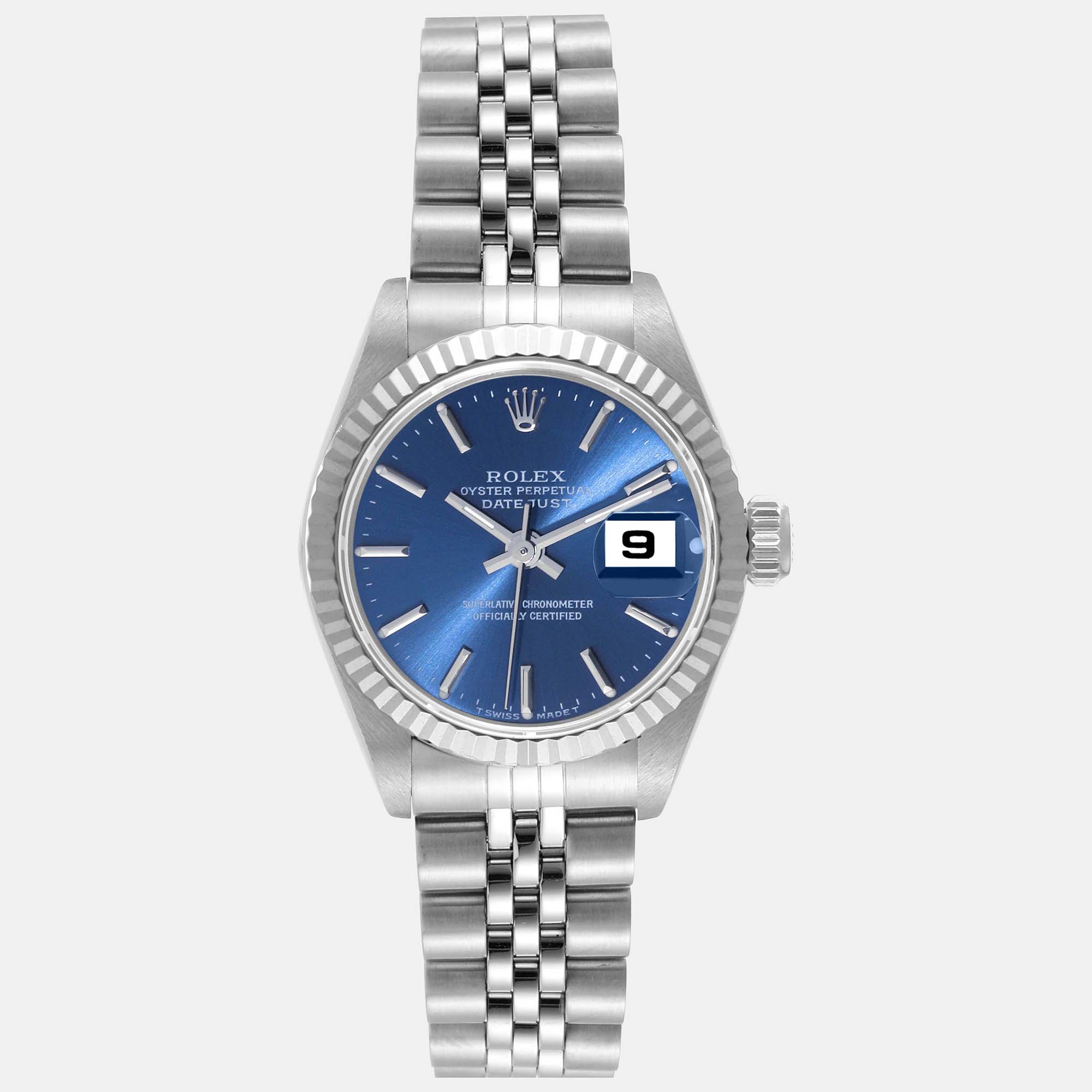 Pre-owned Rolex Datejust Steel White Gold Blue Dial Ladies Watch 69174
