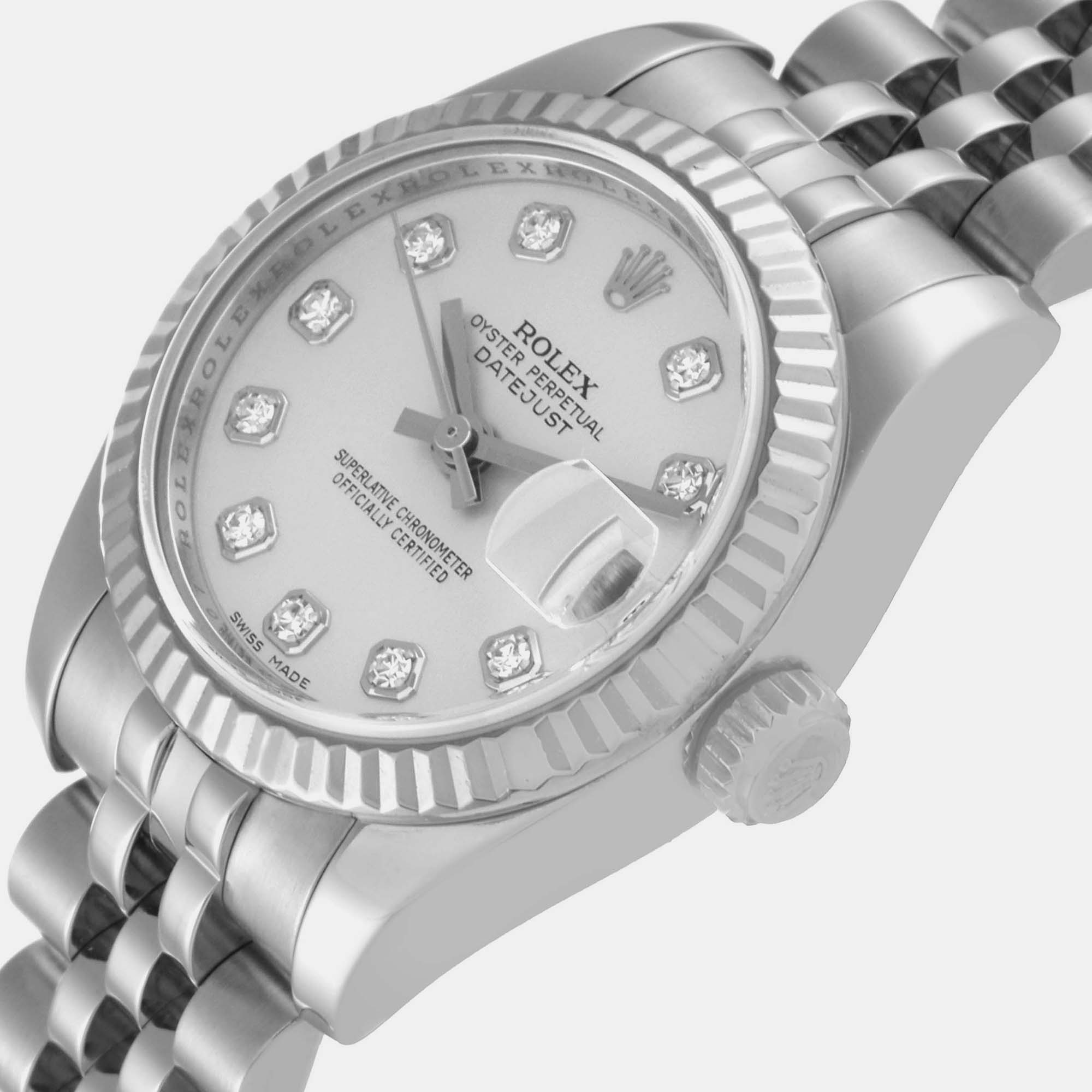 

Rolex Datejust Steel White Gold Diamond Dial Ladies Watch 179174 26 mm, Silver