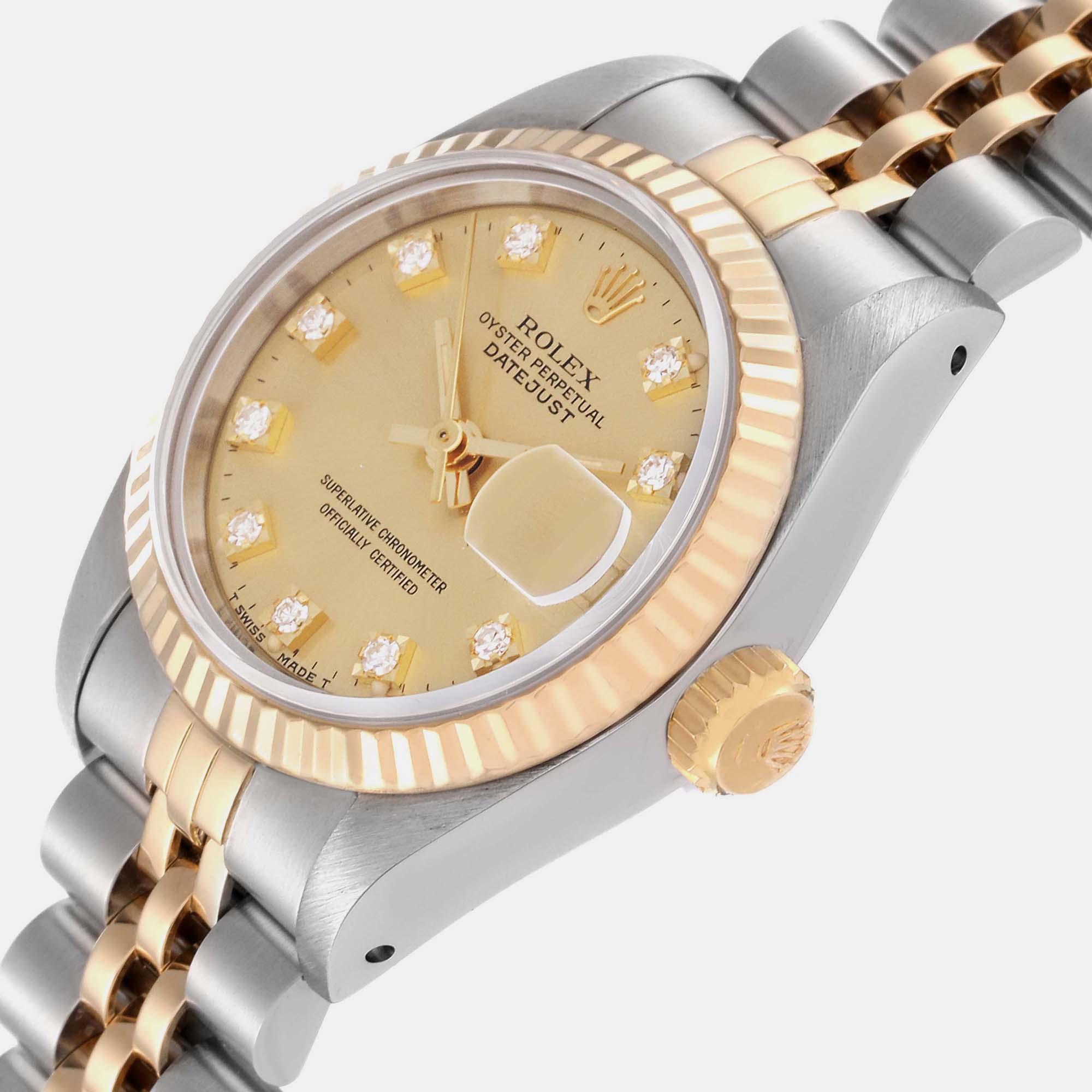 

Rolex Datejust Champagne Diamond Dial Steel Yellow Gold Ladies Watch 69173 26 mm