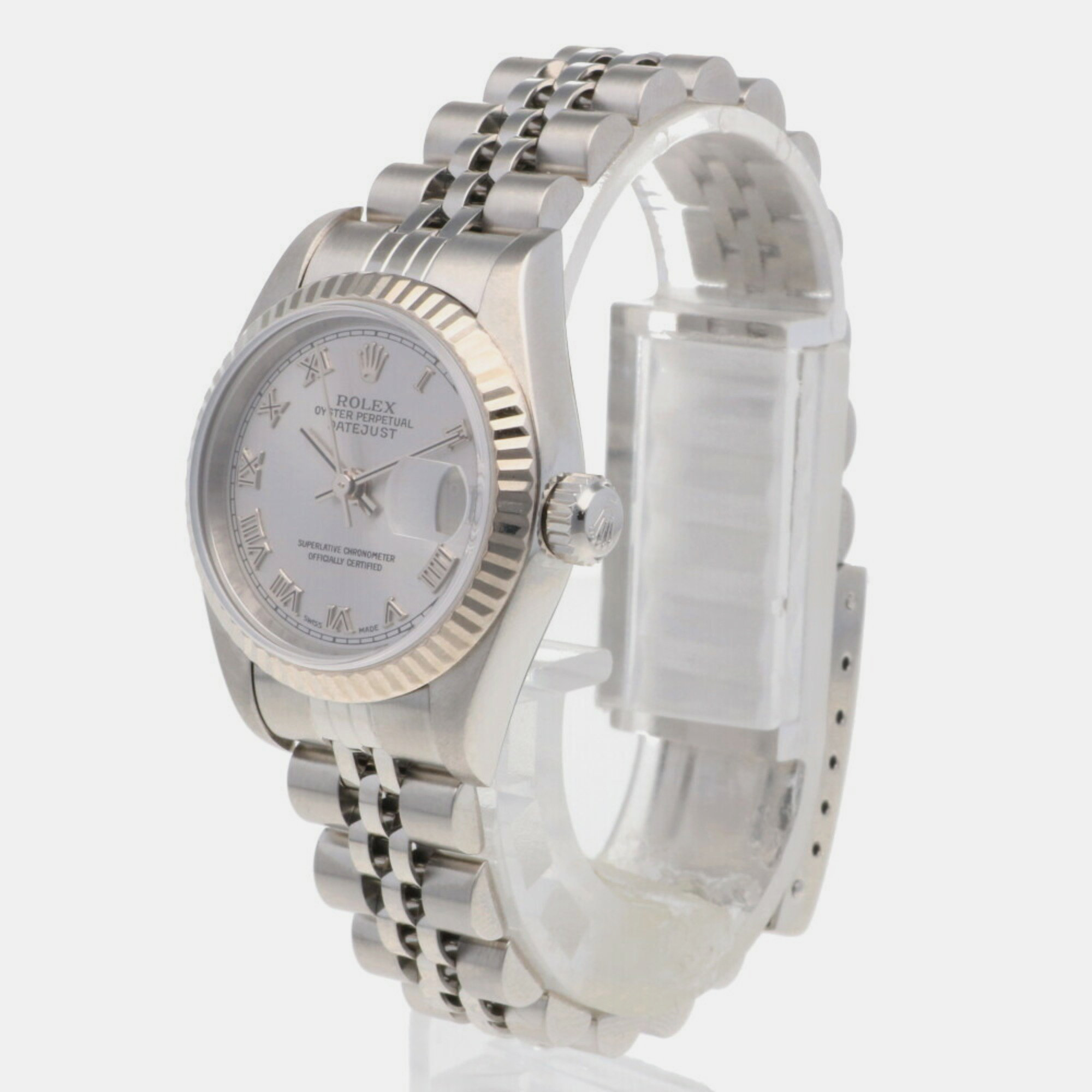 Rolex Silver 18K White Gold And Stainless Steel Datejust 79174 Automatic Women`s Wristwatch 26 mm 