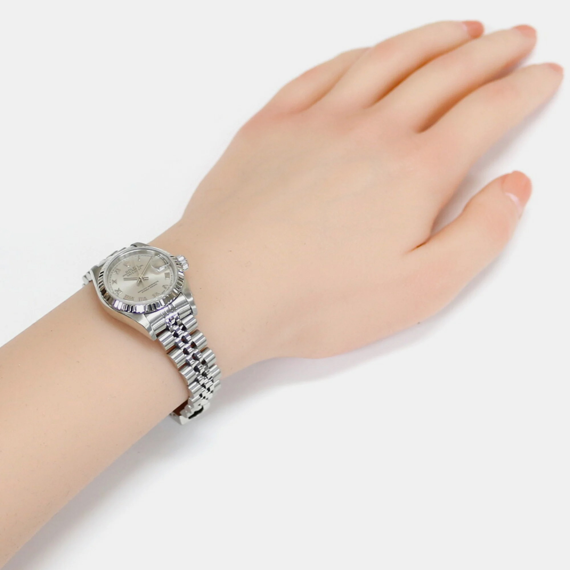 Rolex Silver 18K White Gold And Stainless Steel Datejust 79174 Automatic Women`s Wristwatch 26 mm 