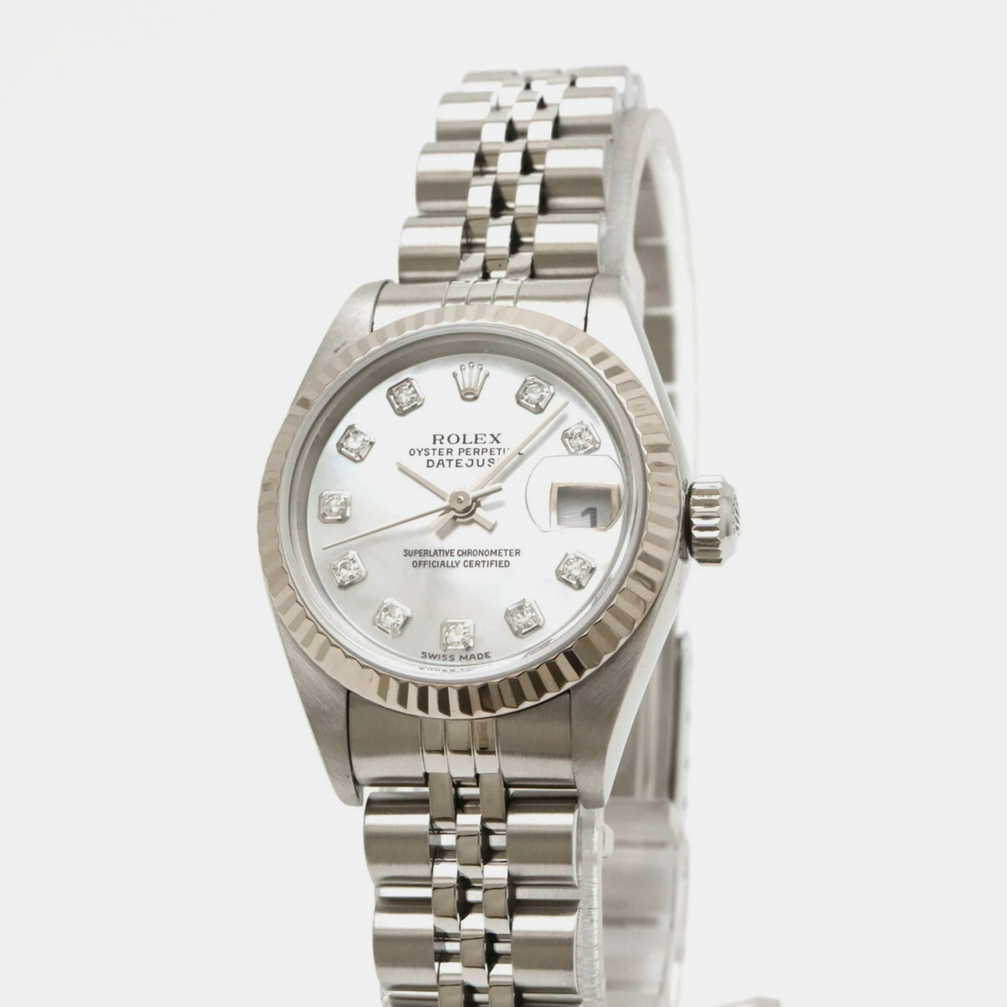 

Rolex White Shell 18K White Gold Stainless Steel Datejust 79174 Automatic Women's Wristwatch 26 mm