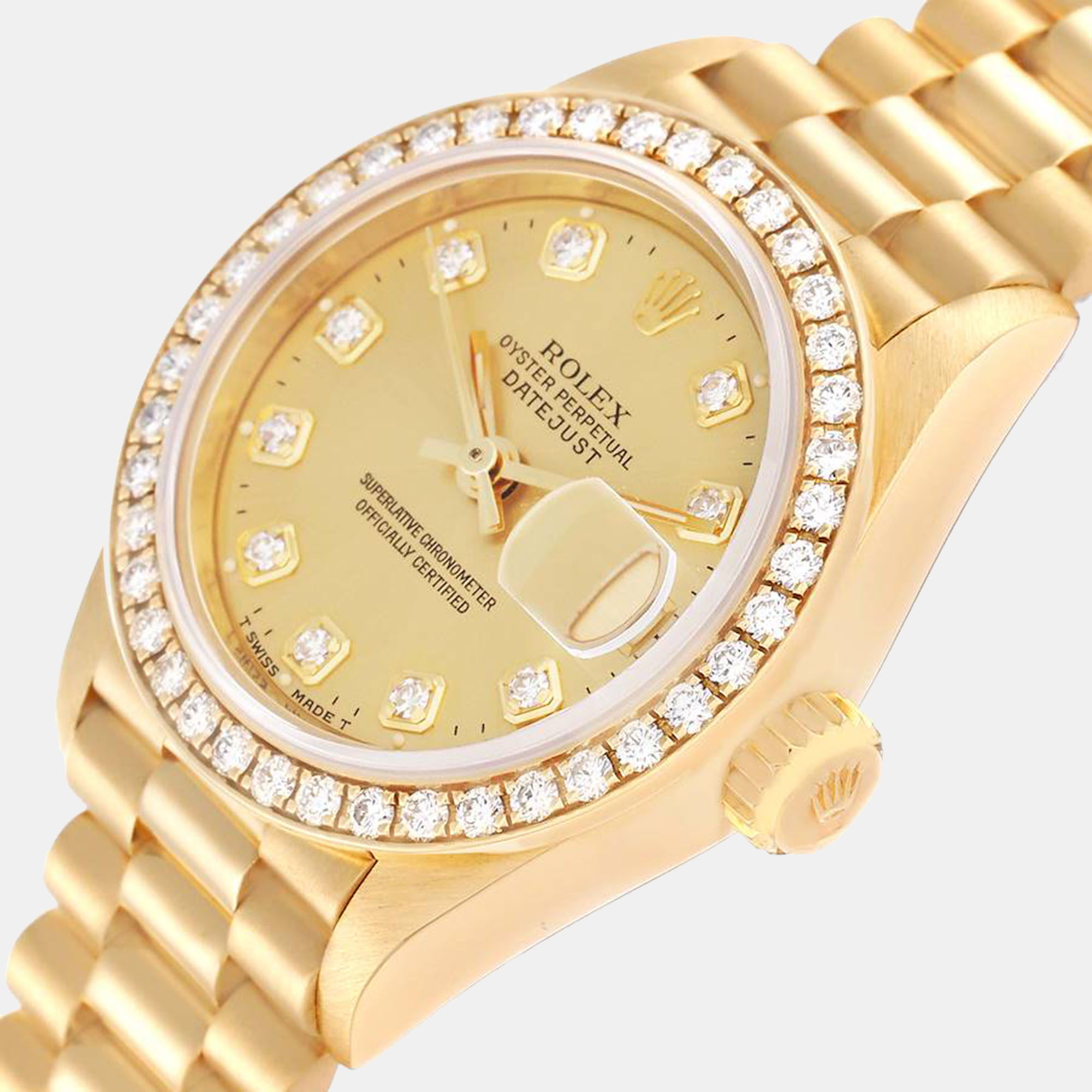 

Rolex President Datejust Yellow Gold Diamond Ladies Watch 69138 26 mm