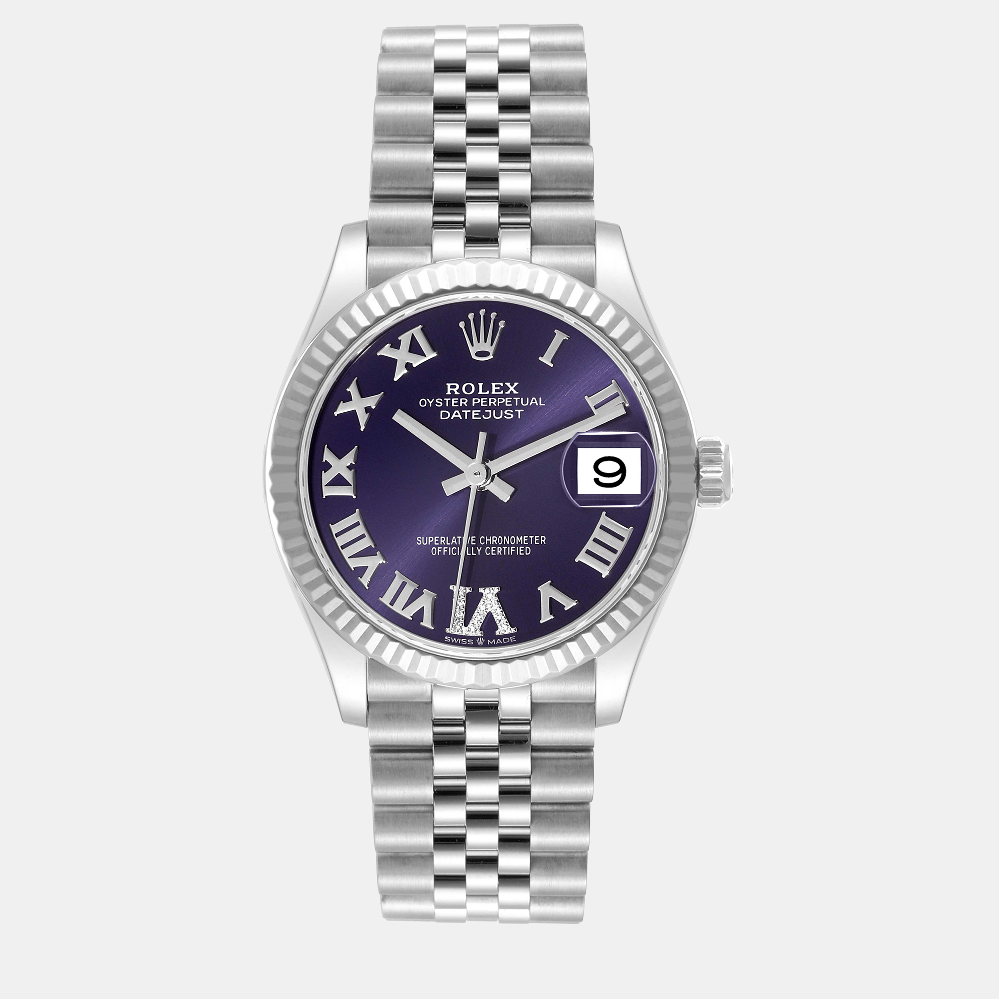 

Rolex Datejust Midsize Steel White Gold Diamond Ladies Watch 278274 31 mm, Blue