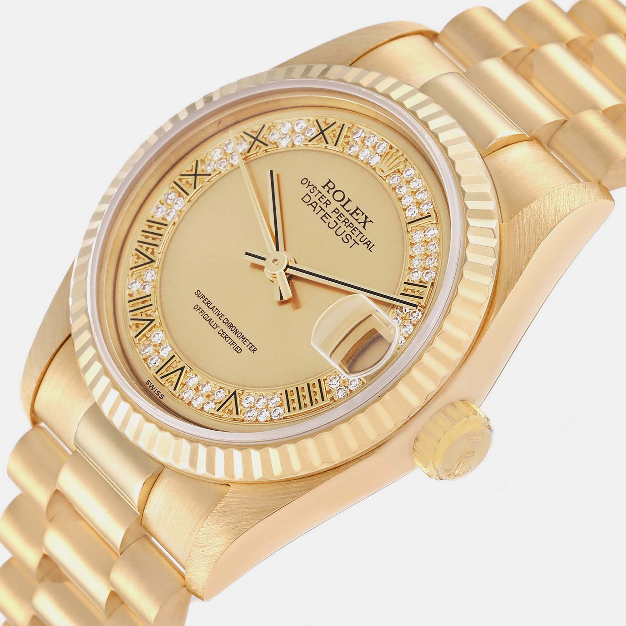 

Rolex President Midsize Yellow Gold Myriad Diamond Dial Ladies Watch 68278 31 mm