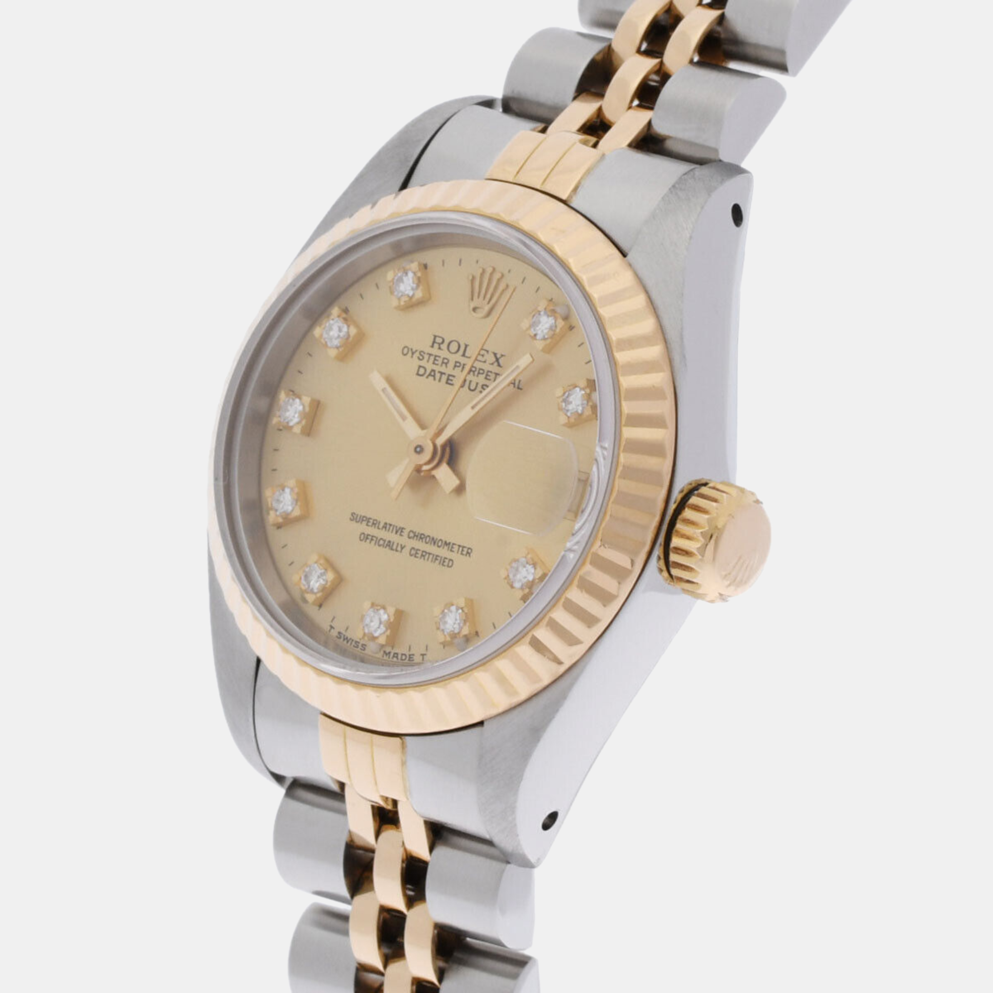 

Rolex Champagne Diamond 18k Yellow Gold Stainless Steel Datejust 69173 Automatic Women's Wristwatch 26 mm