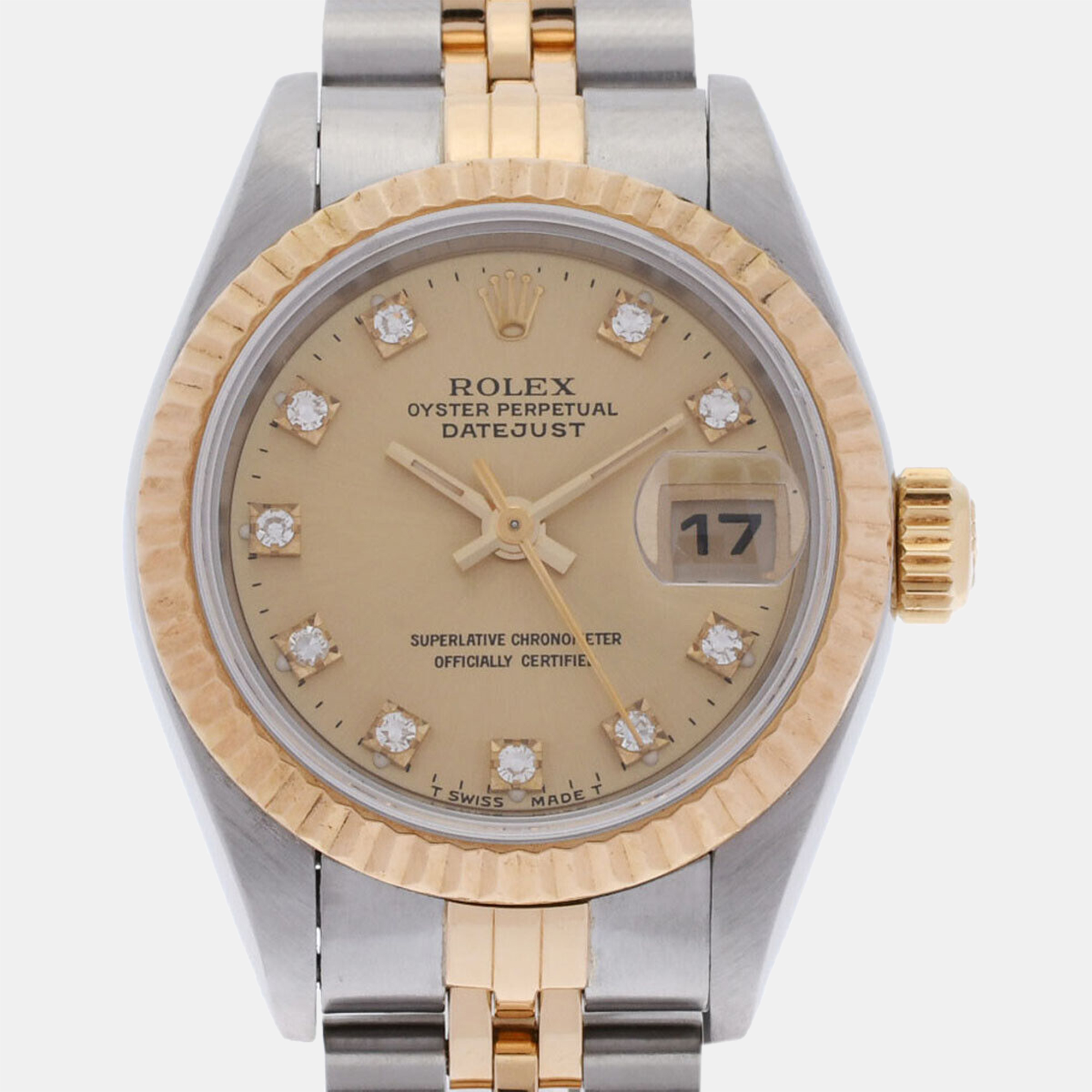 

Rolex Champagne Diamond 18k Yellow Gold Stainless Steel Datejust 69173 Automatic Women's Wristwatch 26 mm