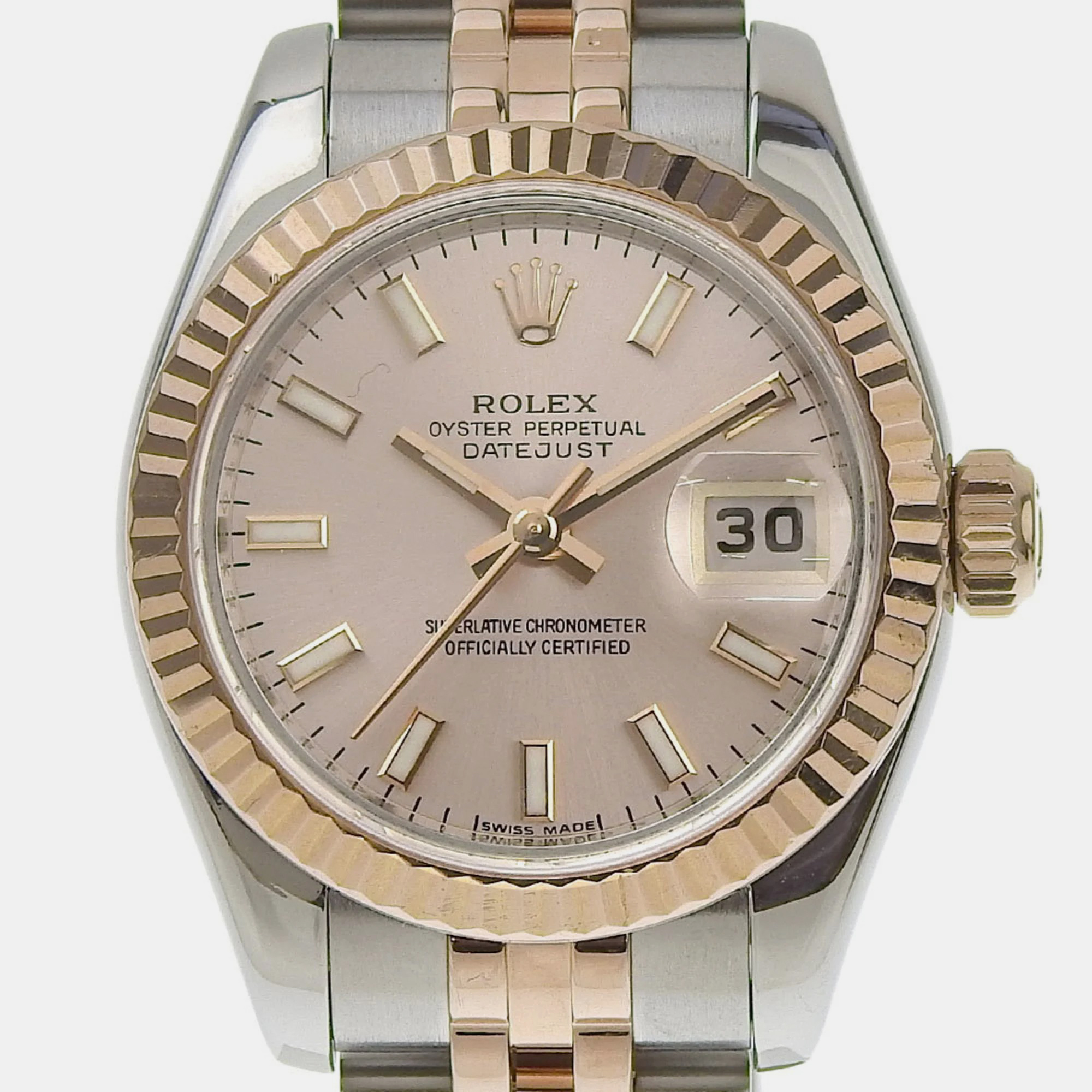 Pre-owned Rolex Pink 18k Rose Gold Stainless Steel Datejust 179171 Automatic Women's Wristwatch 26 Mm