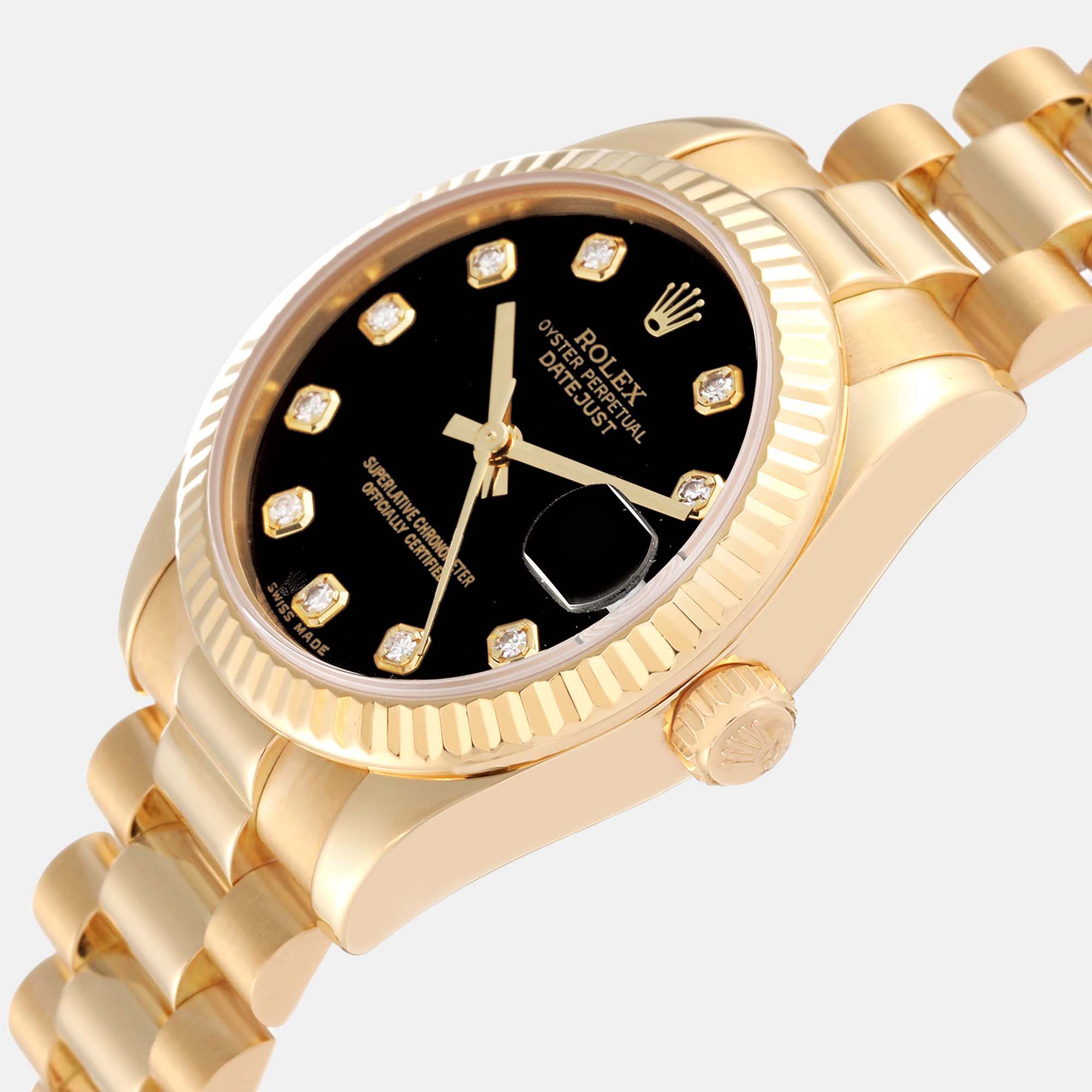 

Rolex Datejust President Midsize Yellow Gold Diamond Dial Ladies Watch 178278 31 mm, Black