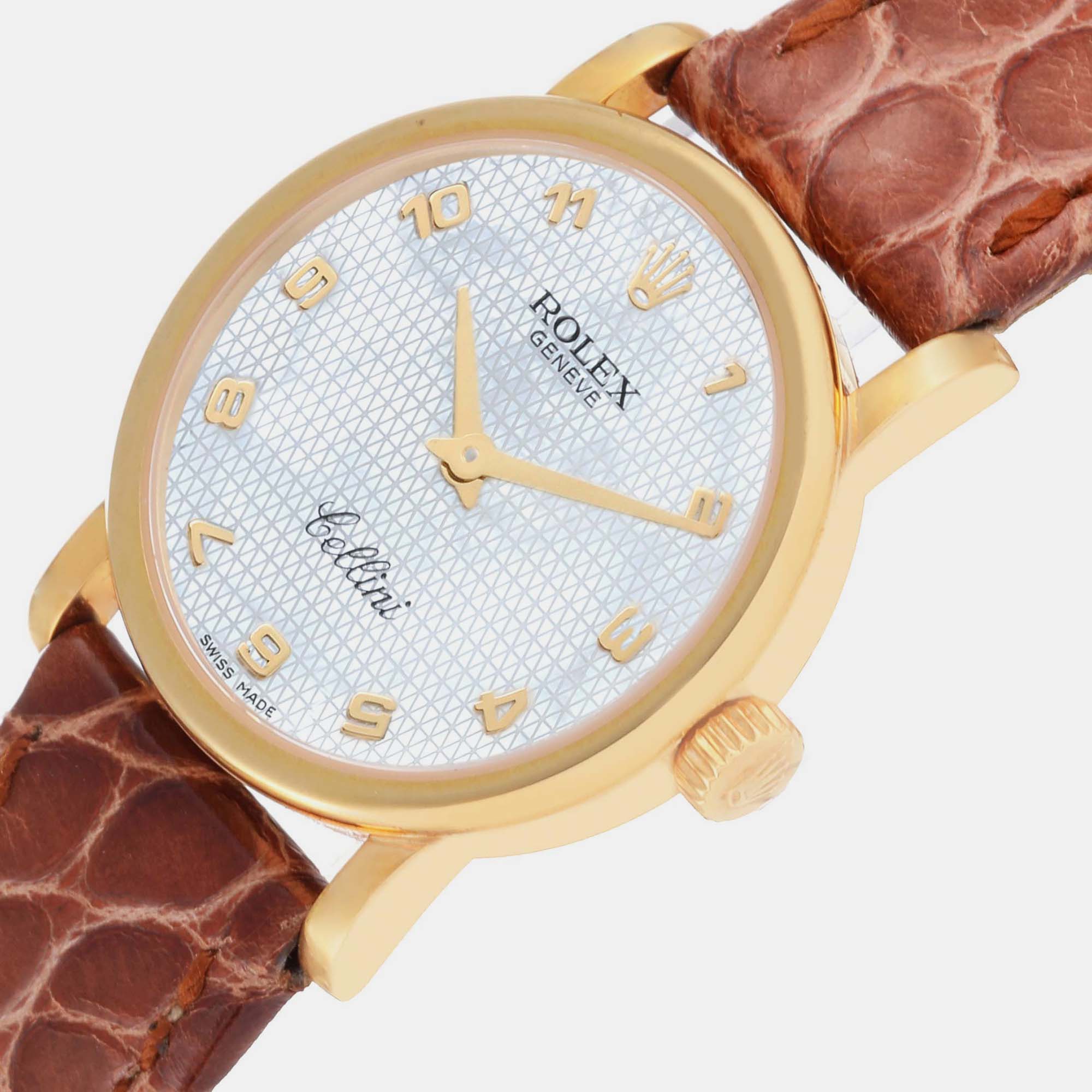

Rolex Cellini Classic Yellow Gold Mother Of Pearl Dial Ladies Watch 6110 Unworn 26 mm, White