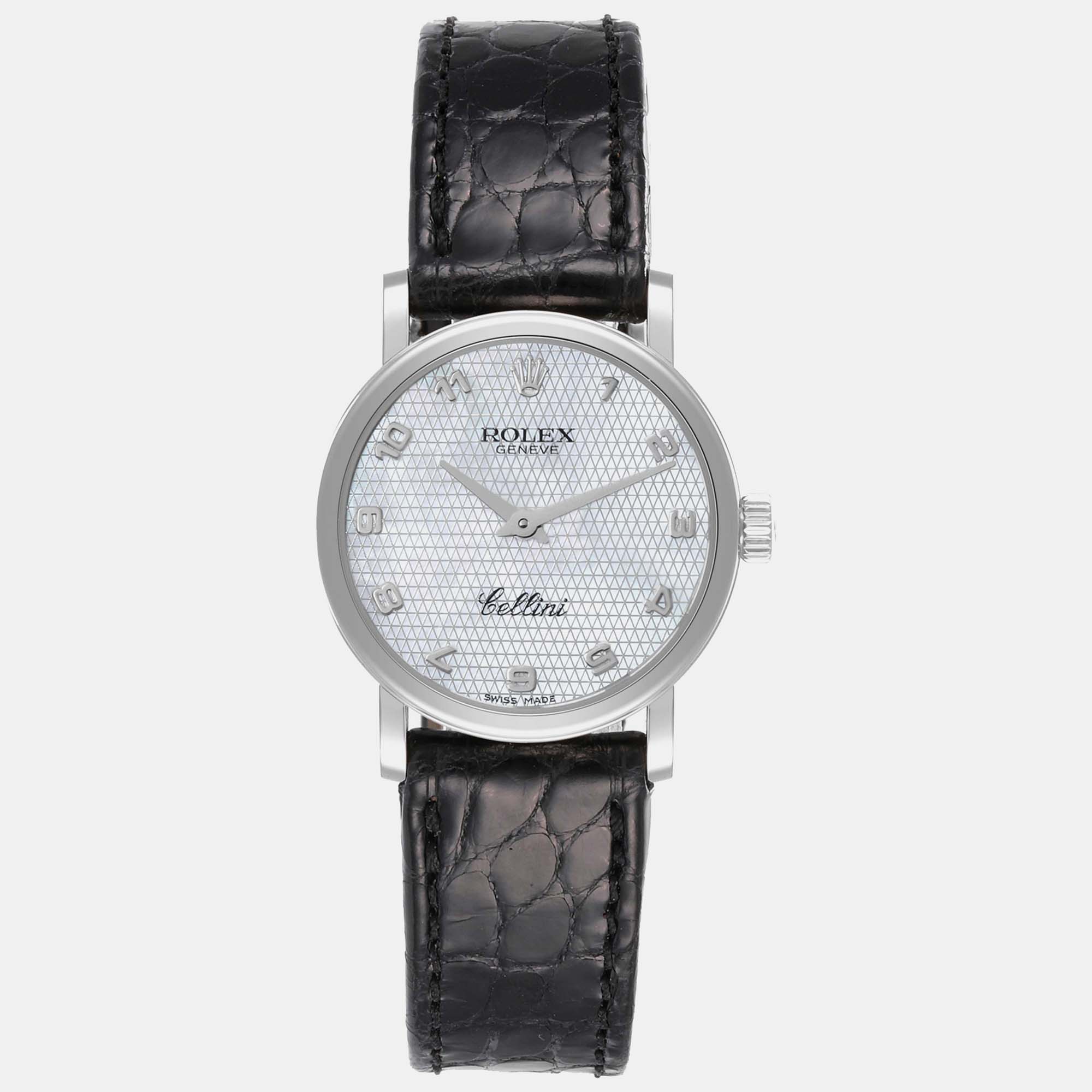 

Rolex Cellini Classic White Gold Mother Of Pearl Dial Ladies Watch 6110 26 mm, Silver
