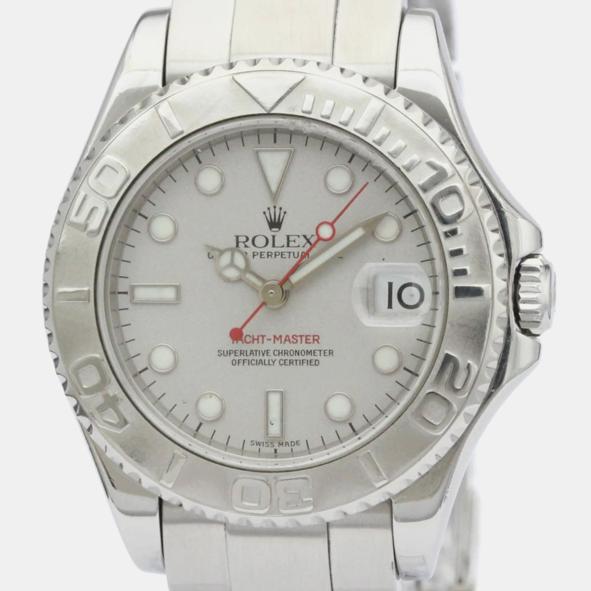 

Rolex Silver Platinum Stainless Steel Yacht-Master 168622 Automatic Women's Wristwatch 35 mm