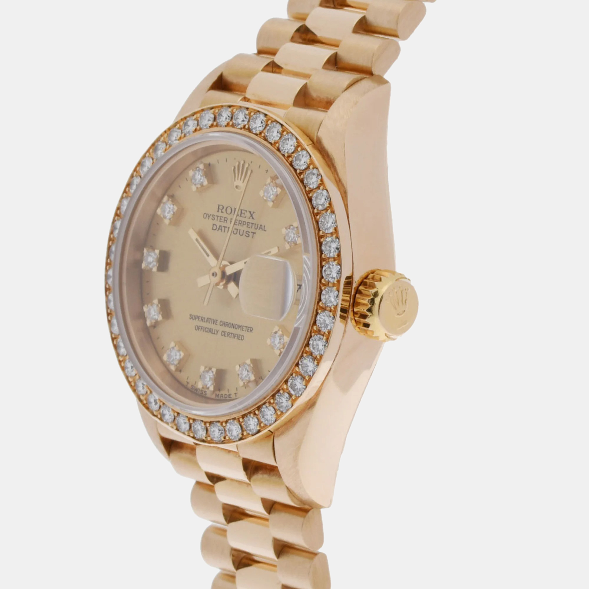 

Rolex Champagne 18k Yellow Gold Diamond Datejust 69138 Automatic Women's Wristwatch 26 mm