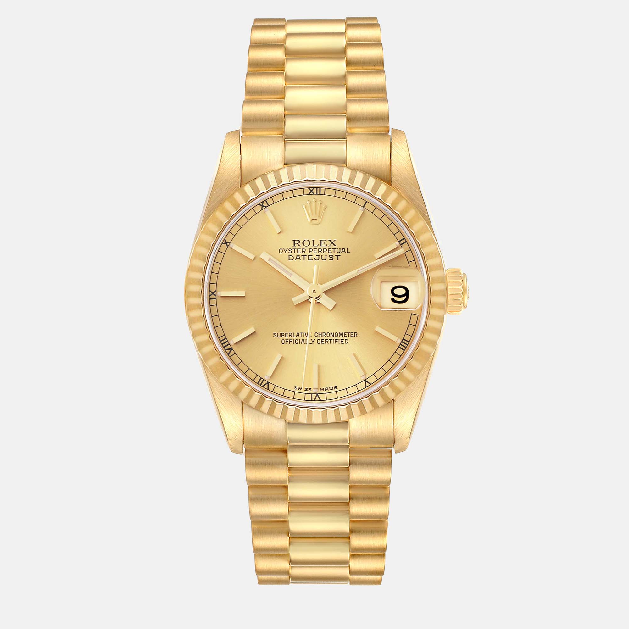 Pre-owned Rolex Datejust President Midsize Yellow Gold Ladies Watch 78278