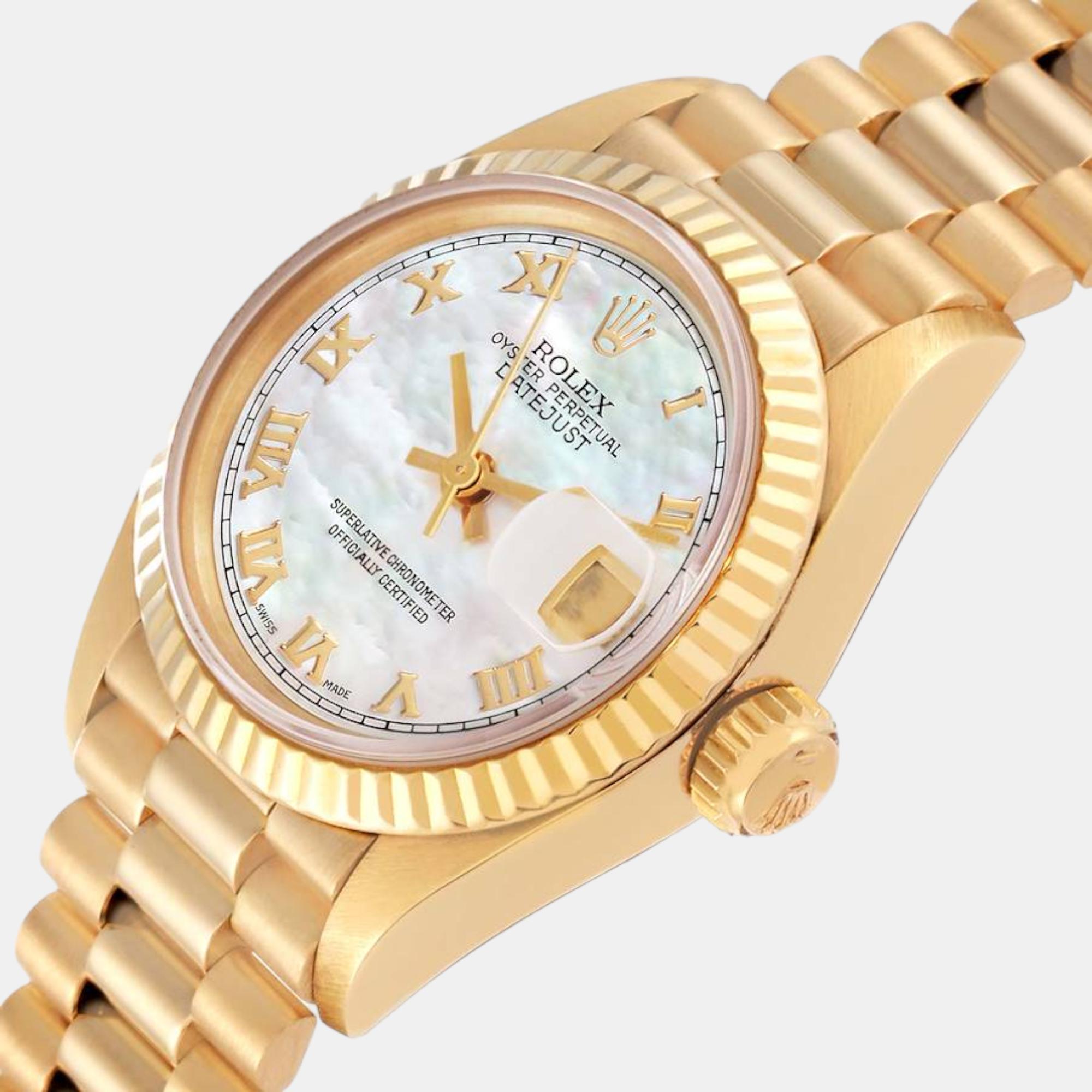 

Rolex Datejust President Mother Of Pearl Dial Yellow Gold Ladies Watch 69178 26 mm, Silver