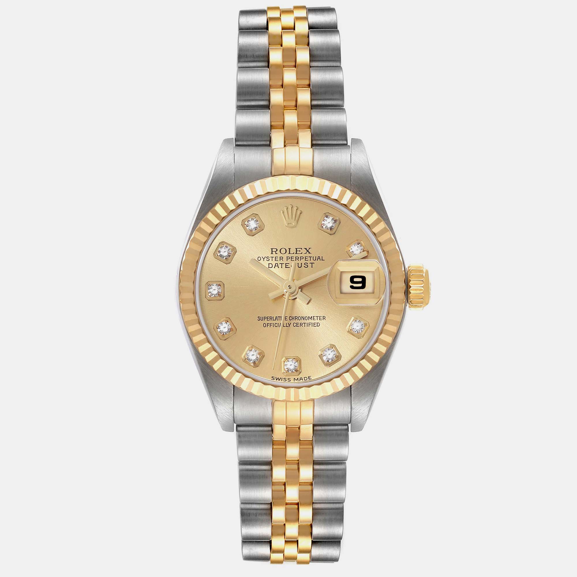 

Rolex Datejust Steel Yellow Gold Champagne Diamond Dial Ladies Watch 79173