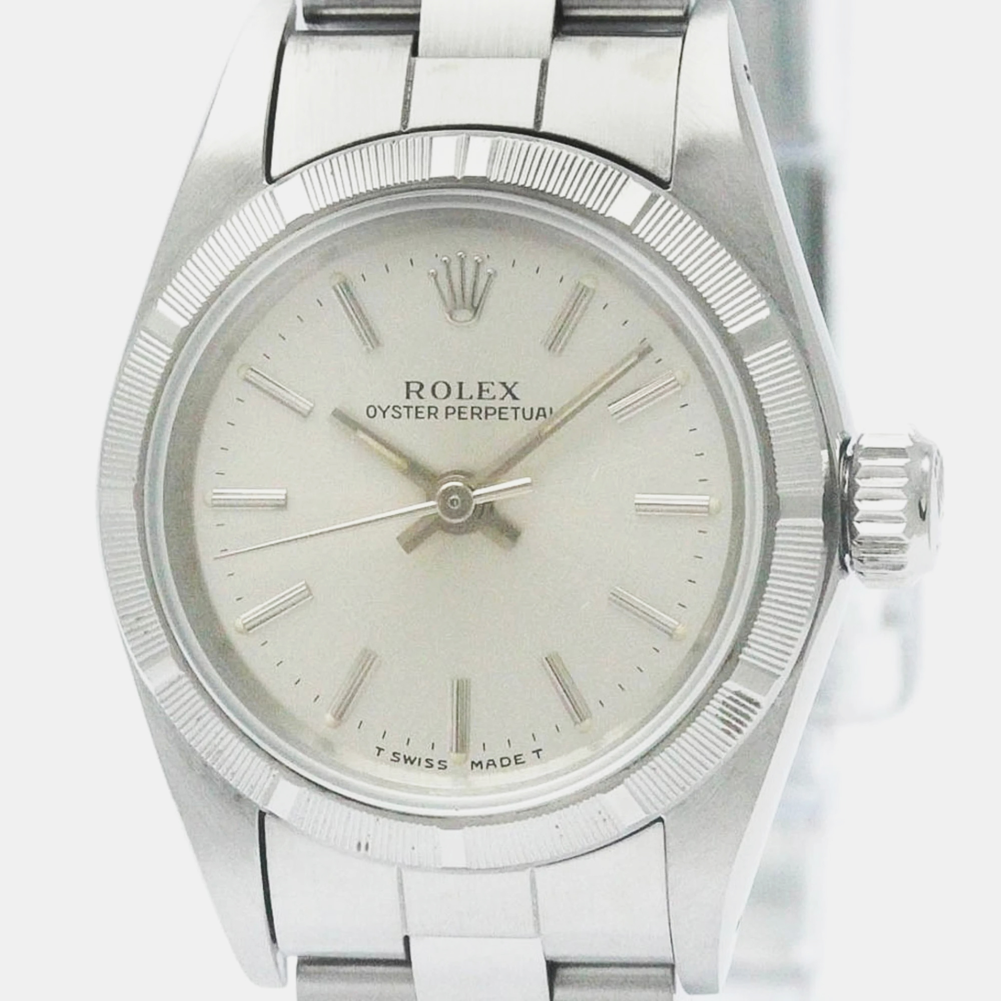 

Rolex Silver Stainless Steel Oyster Perpetual 67230 Automatic Women's Wristwatch 24 mm