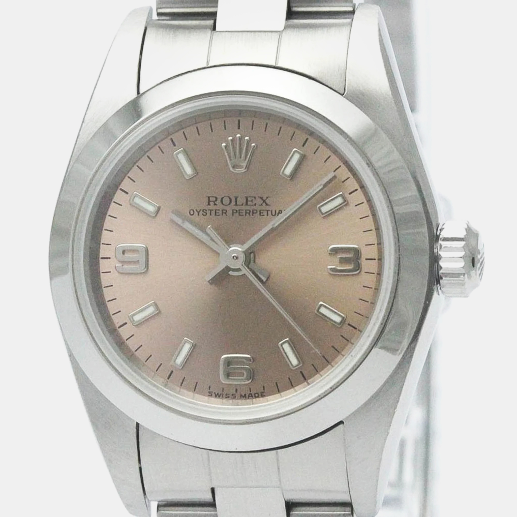 

Rolex Orange Stainless Steel Oyster Perpetual 76080 Automatic Women's Wristwatch 24 mm