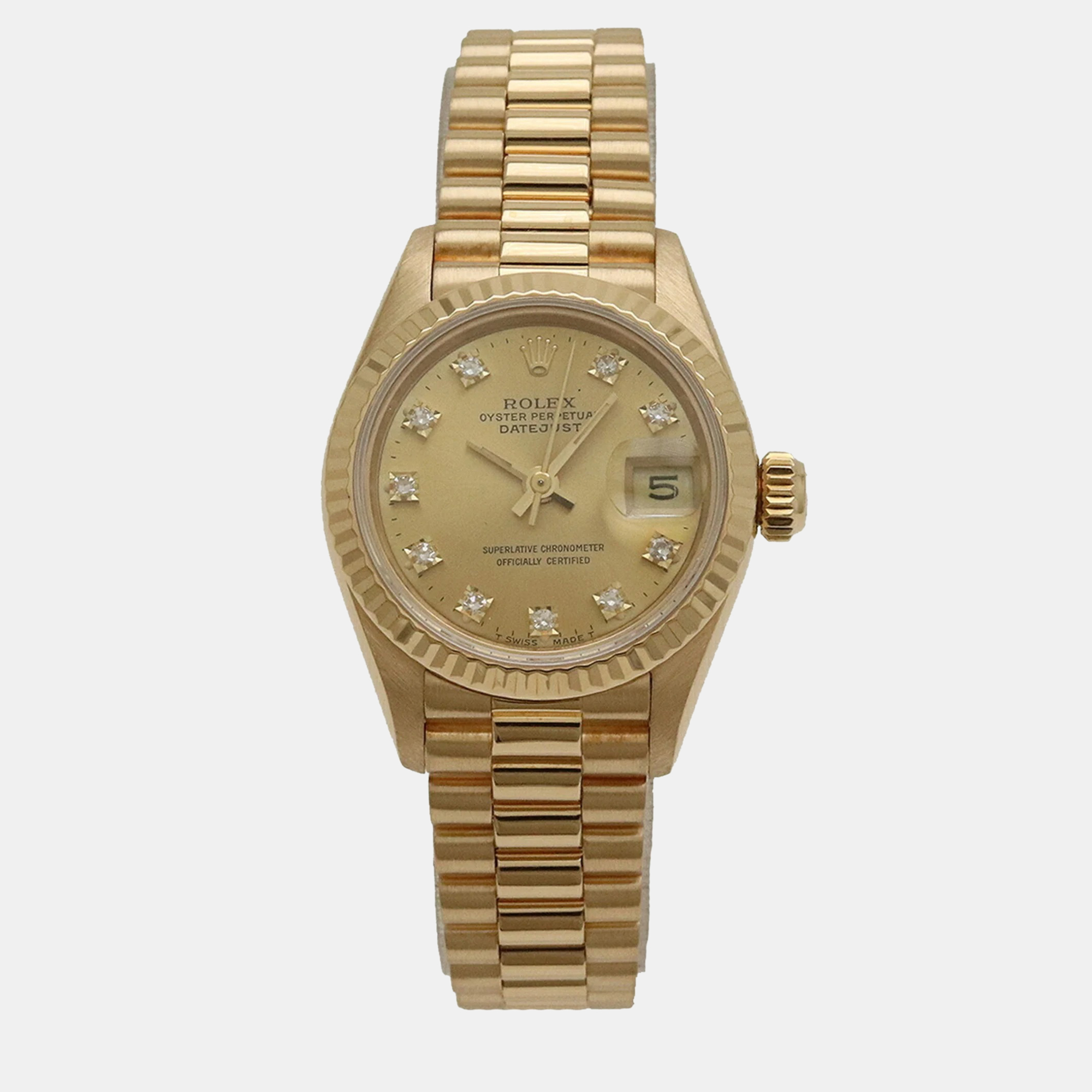 

Rolex Gold 18k Yellow Gold Diamond Datejust 69178 Automatic Women's Wristwatch 26 mm