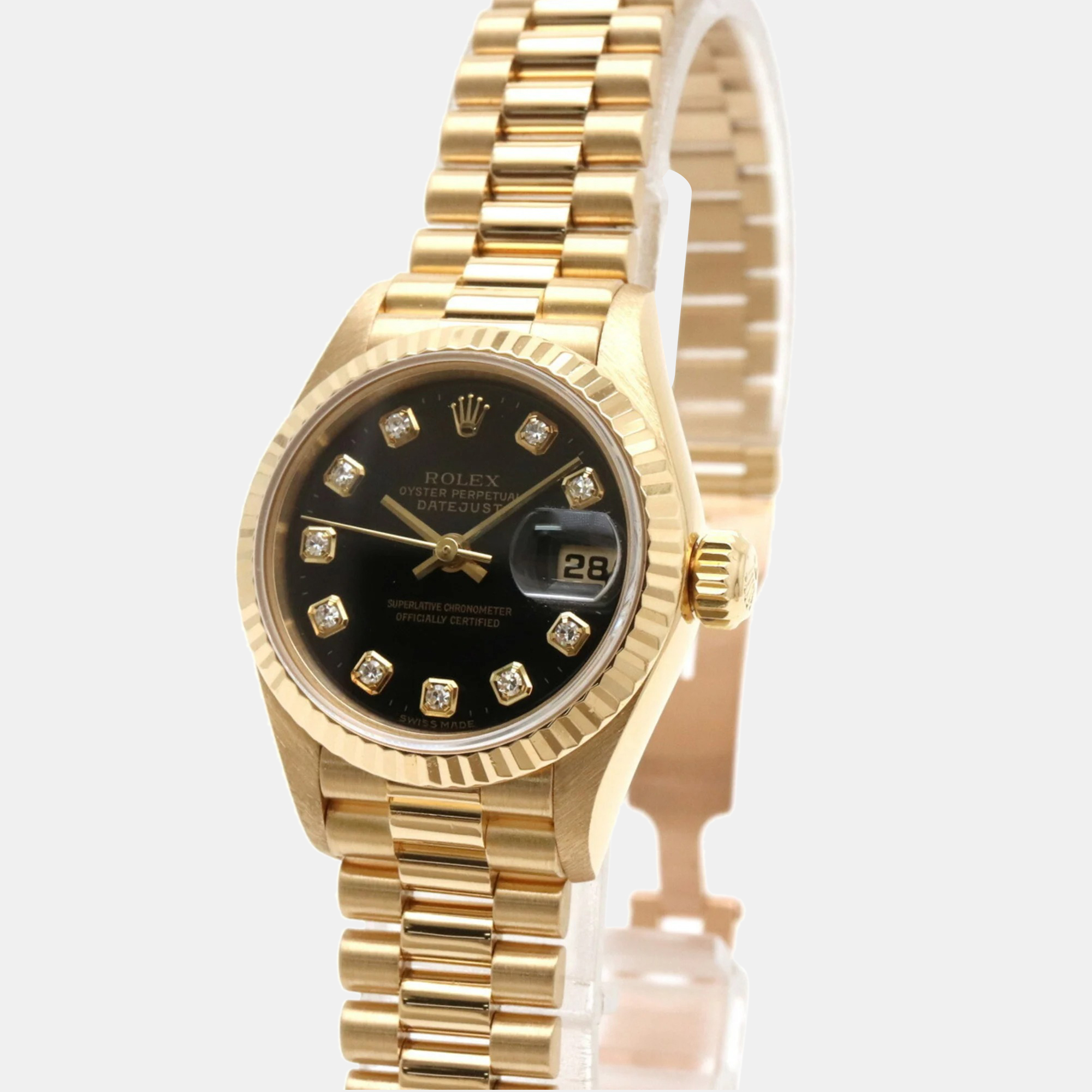 

Rolex Black 18k Yellow Gold Diamond Datejust 79178 Automatic Women's Wristwatch 26 mm