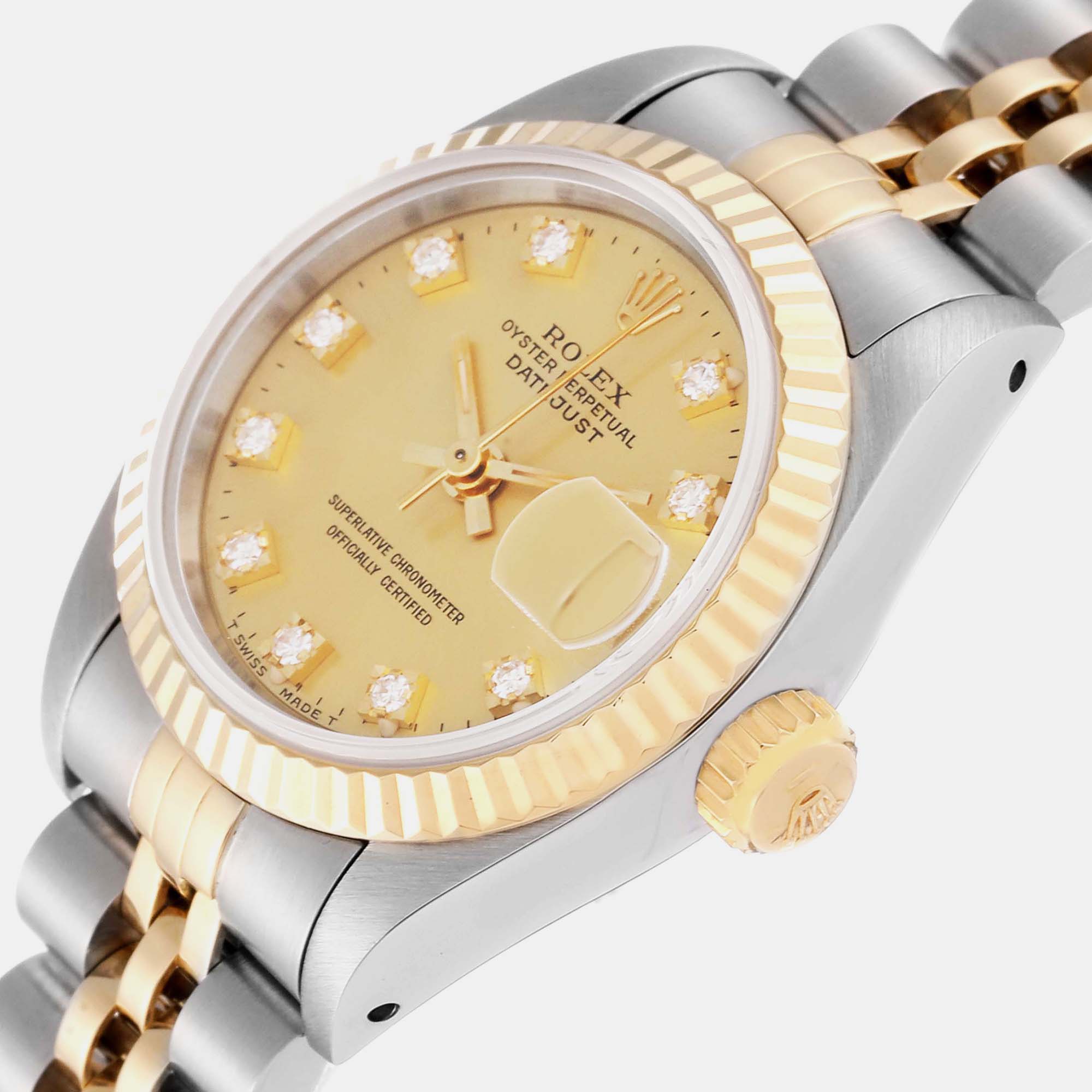 

Rolex Datejust Champagne Diamond Dial Steel Yellow Gold Ladies Watch 69173 26 mm