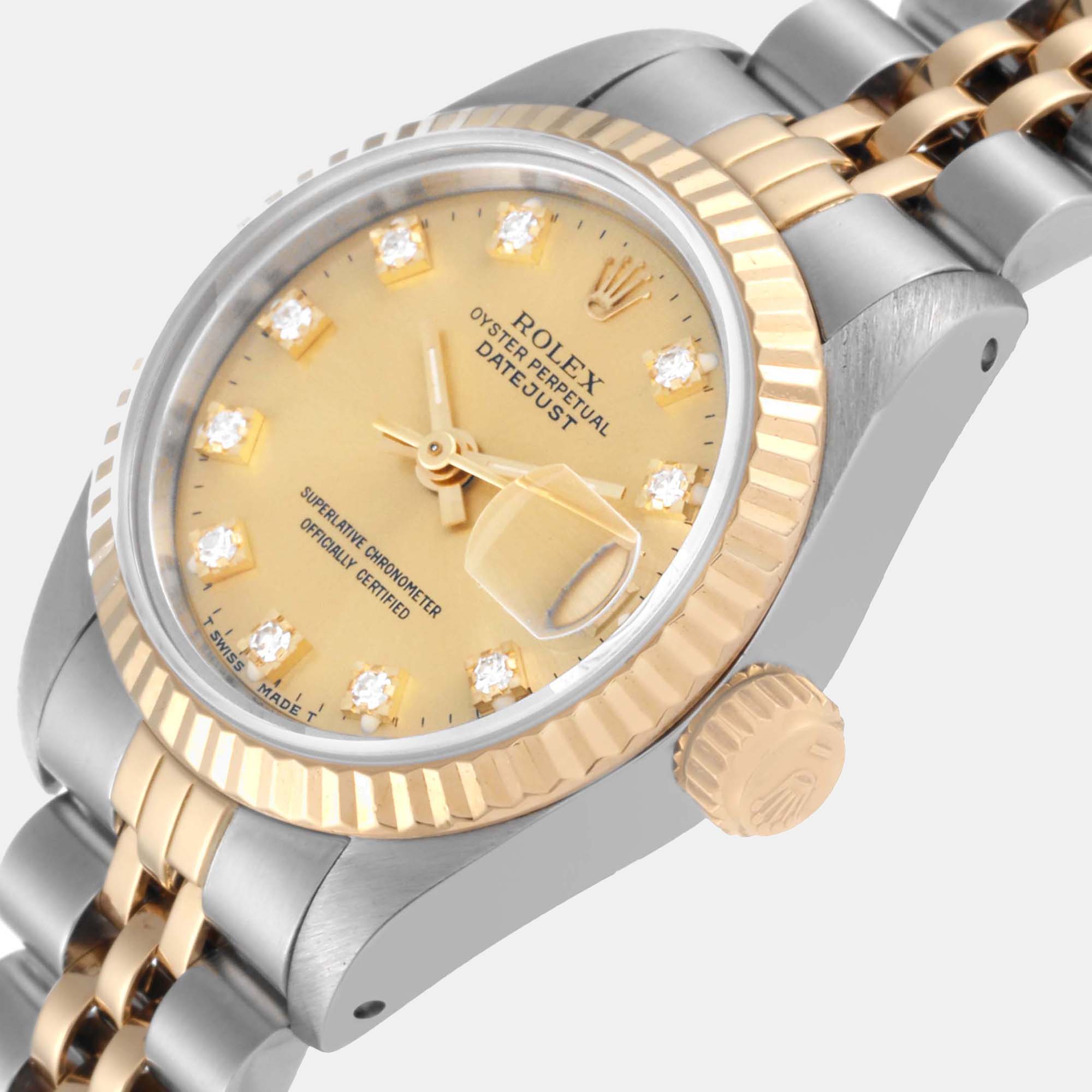 

Rolex Datejust Champagne Diamond Dial Steel Yellow Gold Ladies Watch 69173