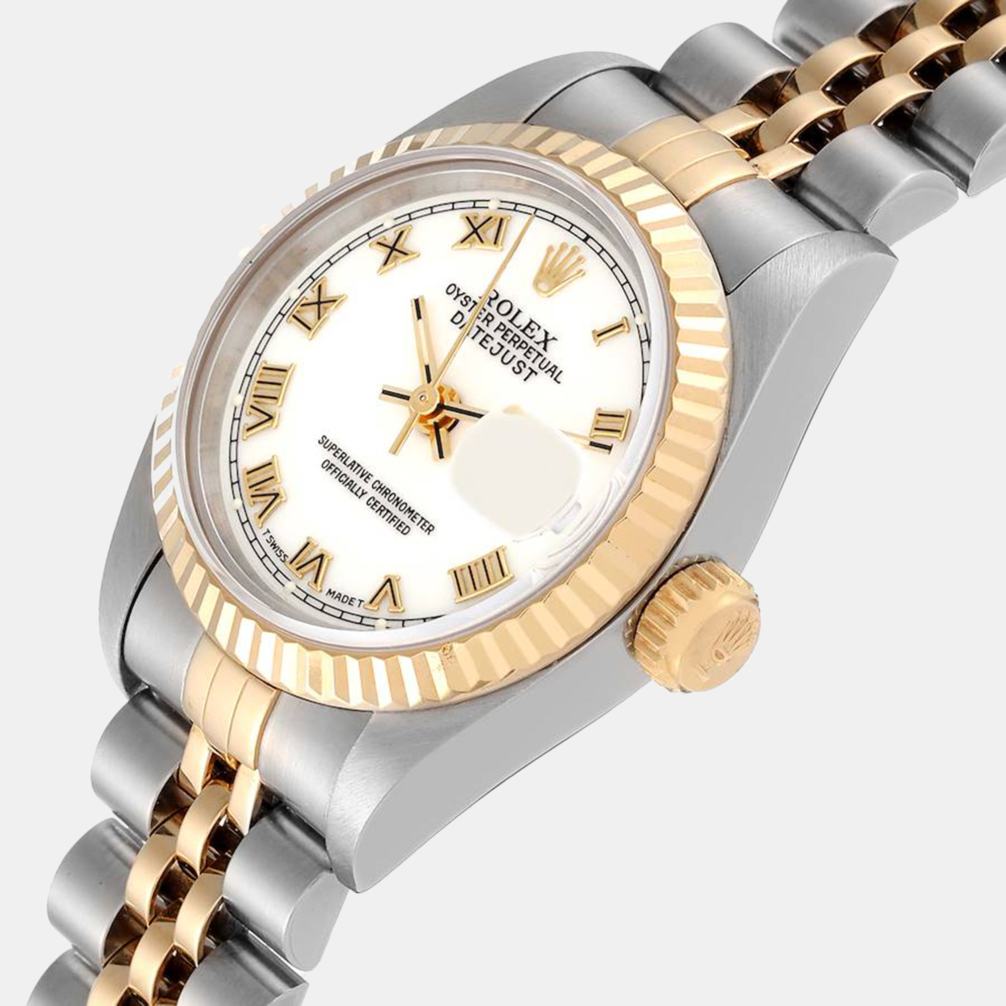 

Rolex Datejust White Roman Dial Steel Yellow Gold Ladies Watch 69173 26 mm