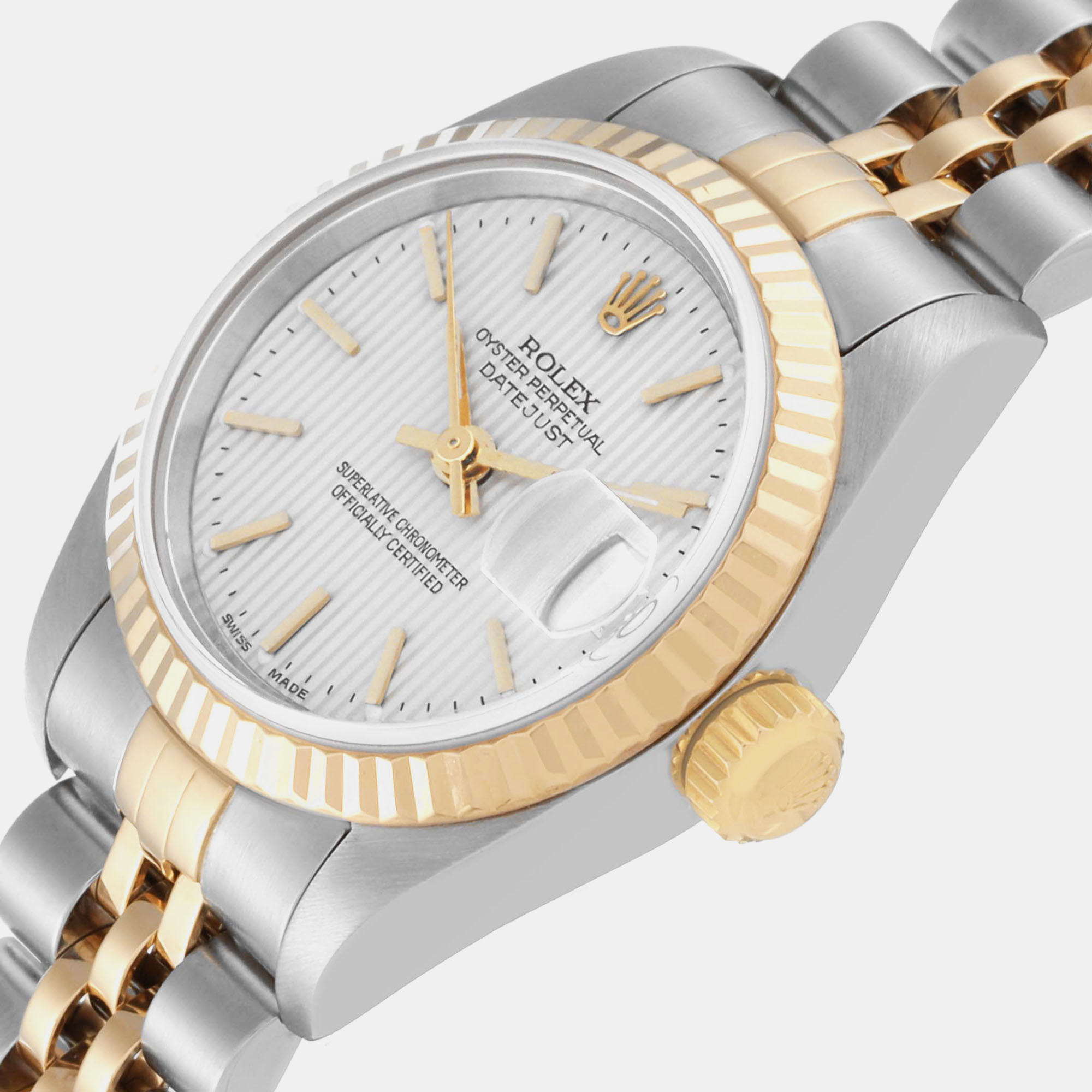 

Rolex Datejust Steel Yellow Gold Tapestry Dial Ladies Watch 79173, Silver