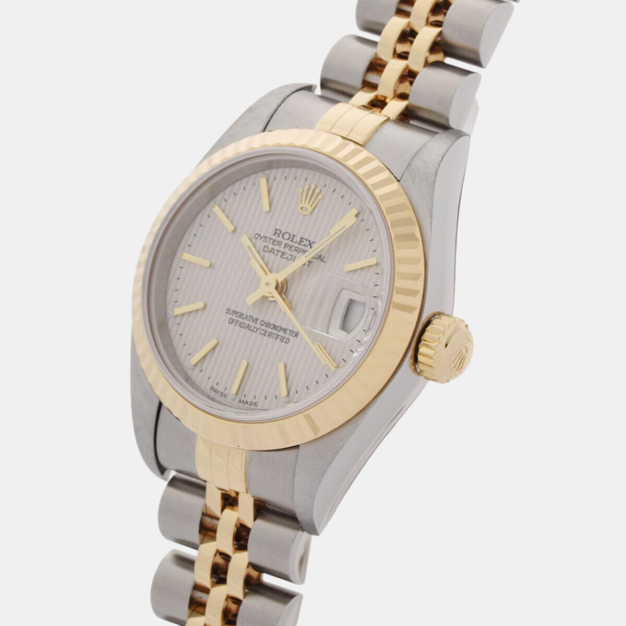 

Rolex White 18k Yellow Gold Stainless Steel Datejust 79173 Automatic Women's Wristwatch 26 mm