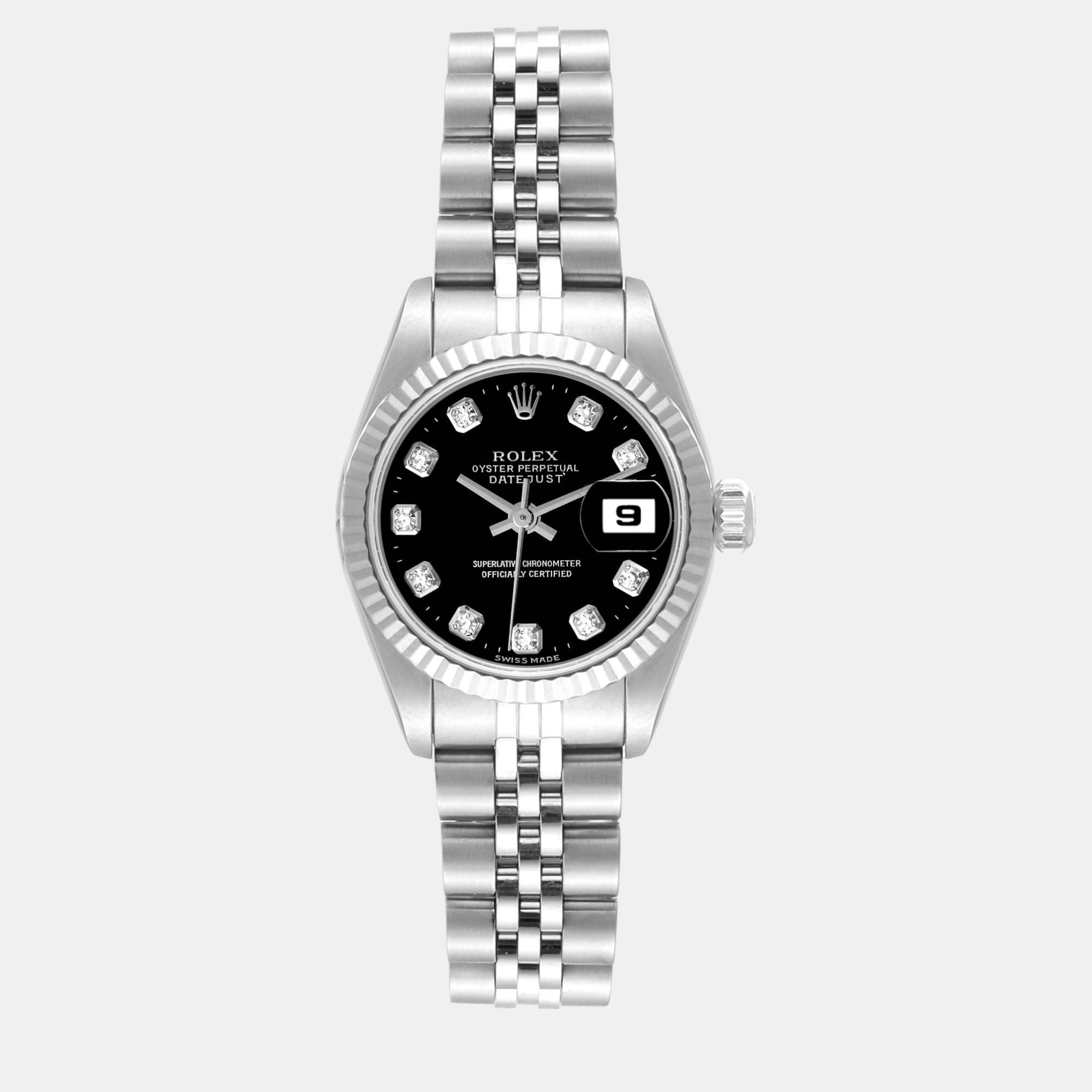 

Rolex Datejust Steel White Gold Black Diamond Dial Ladies Watch 69174