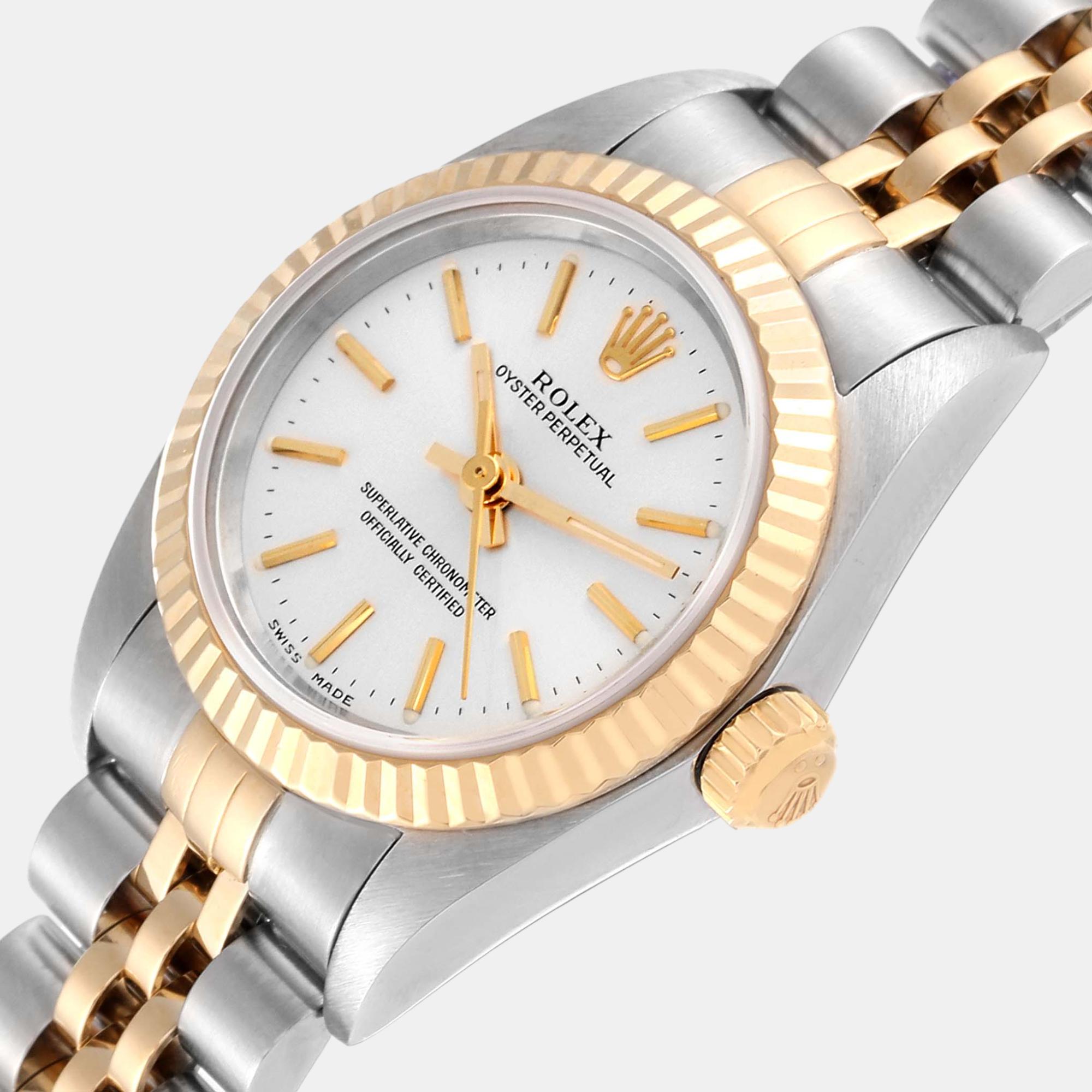 

Rolex Oyster Perpetual Silver Dial Steel Yellow Gold Ladies Watch 76193