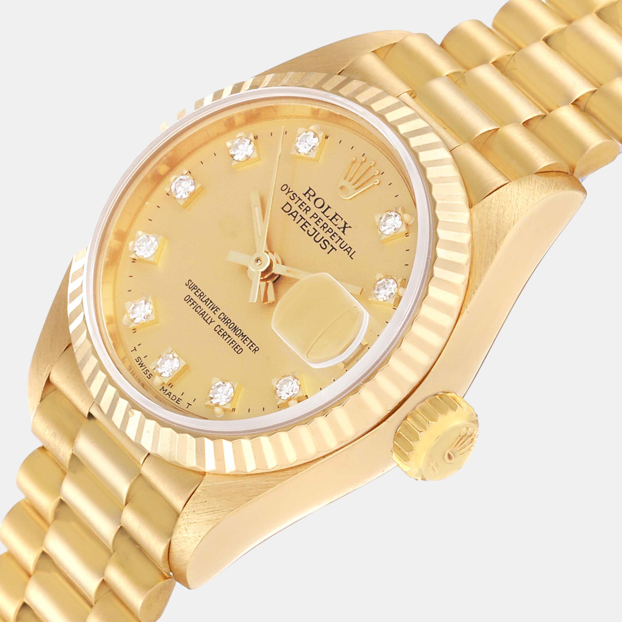 

Rolex Datejust President Diamond Dial Yellow Gold Ladies Watch 69178