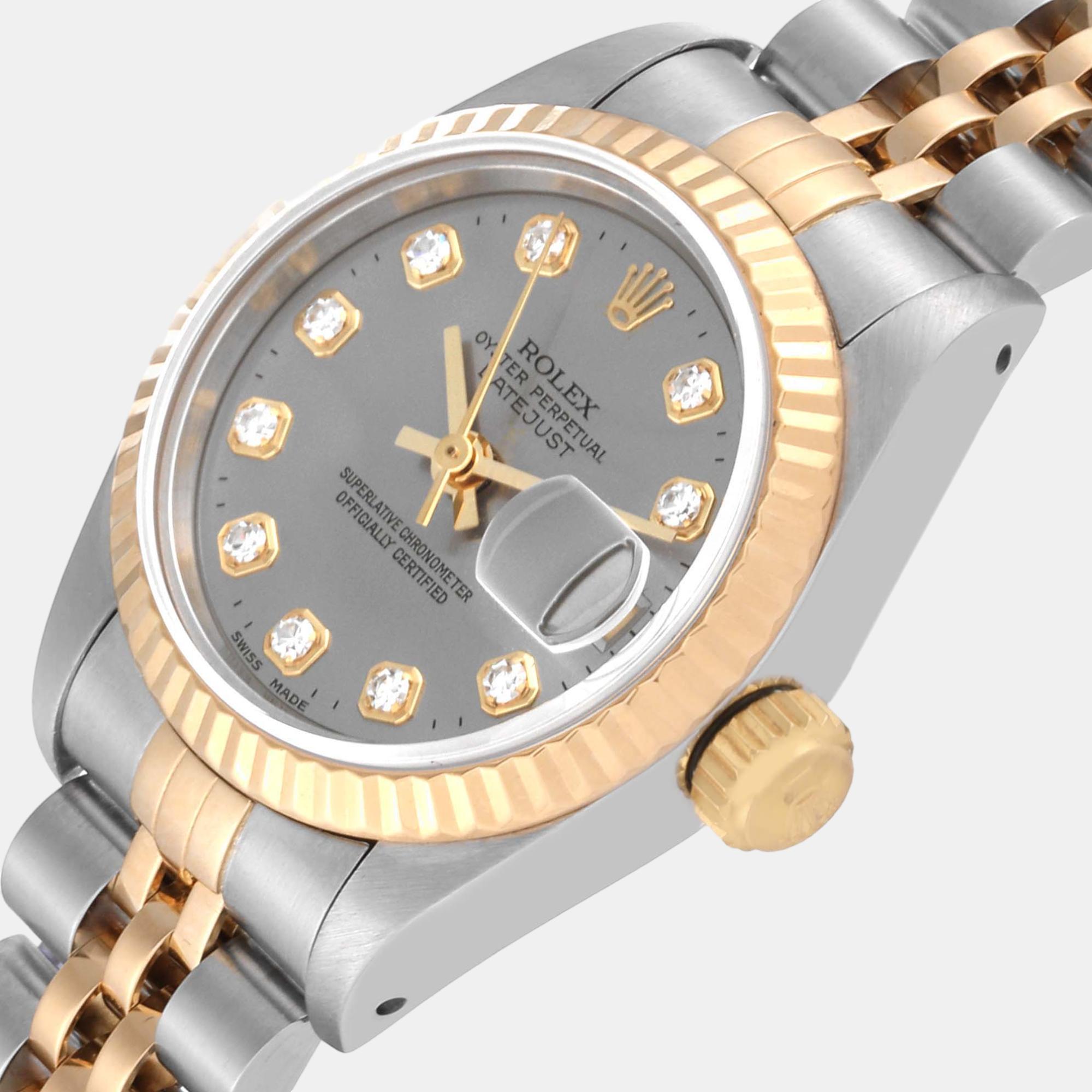 

Rolex Datejust Slate Diamond Dial Steel Yellow Gold Ladies Watch 69173, Grey