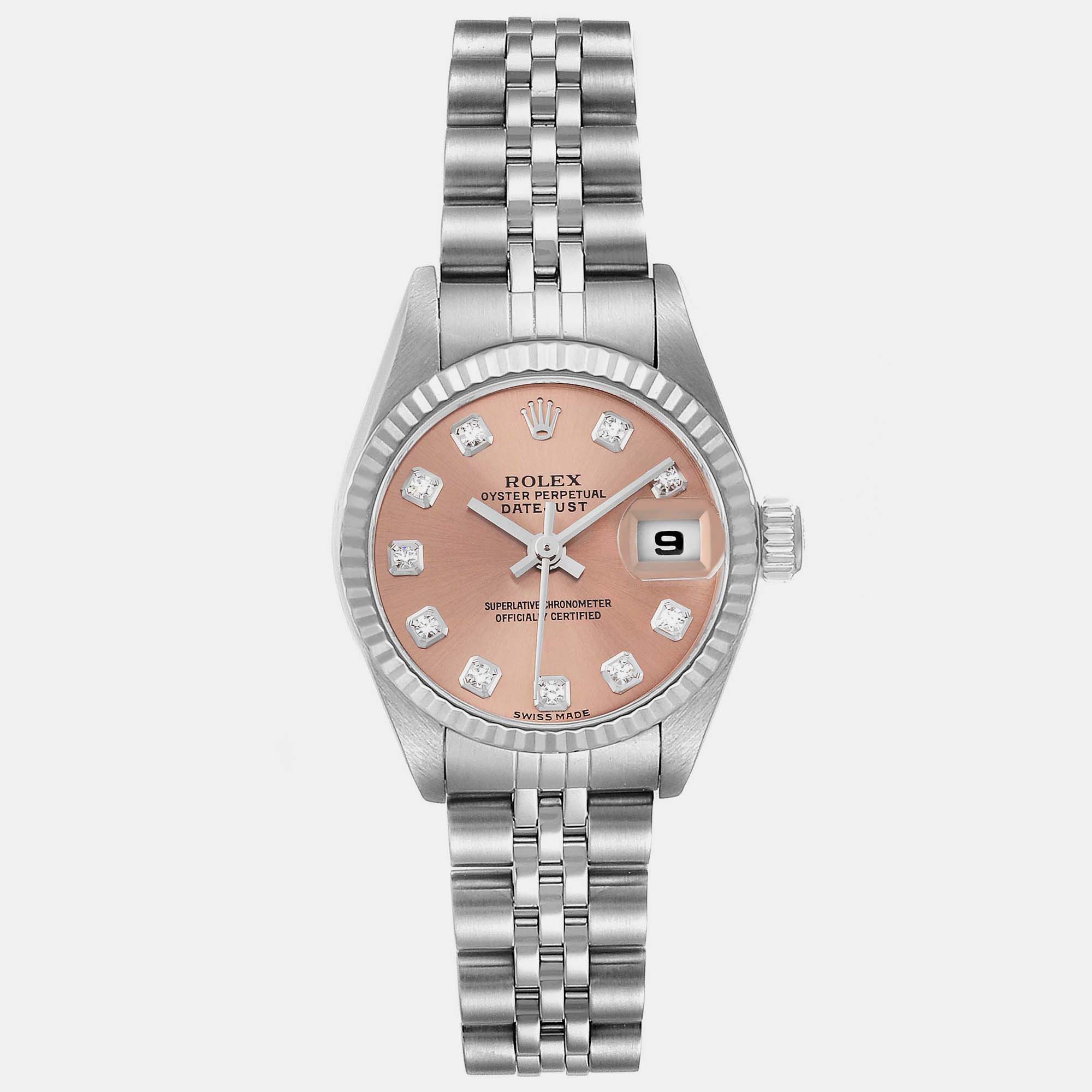 

Rolex Datejust Salmon Diamond Dial White Gold Steel Ladies Watch 79174 26 mm, Pink