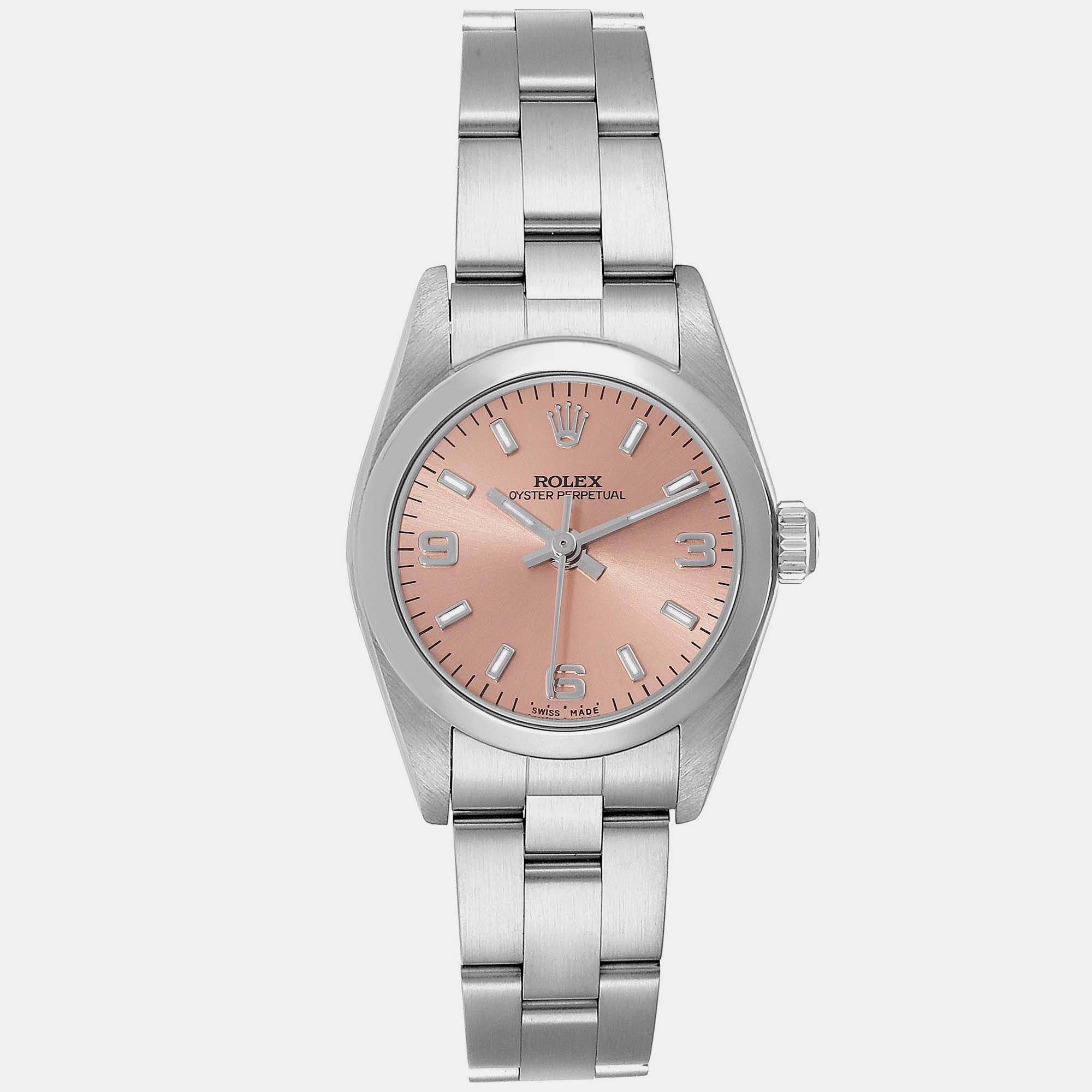 

Rolex Oyster Perpetual Salmon Dial Steel Ladies Watch 76080 24 mm, Pink