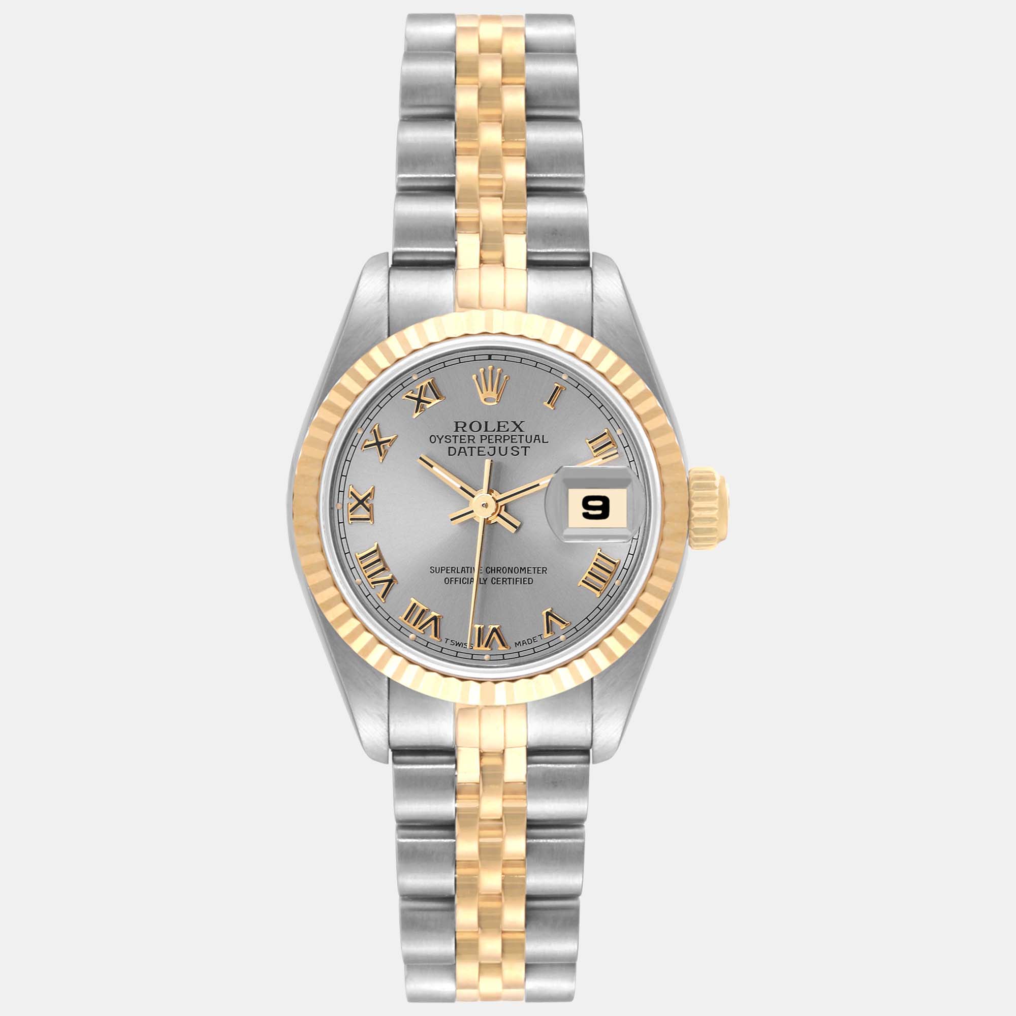 مملوكة مسبقًا Rolex Datejust Slate Dial Steel Yellow Gold Ladies Watch 69173 26 mm