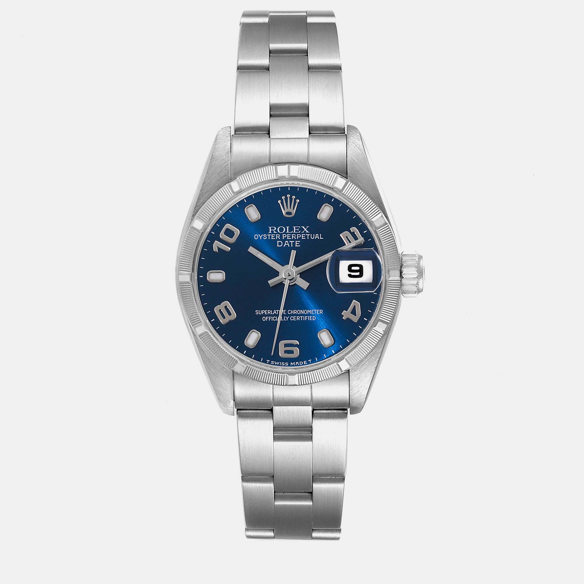 Pre-owned Rolex Date Blue Dial Steel Ladies Watch 69190 26 Mm