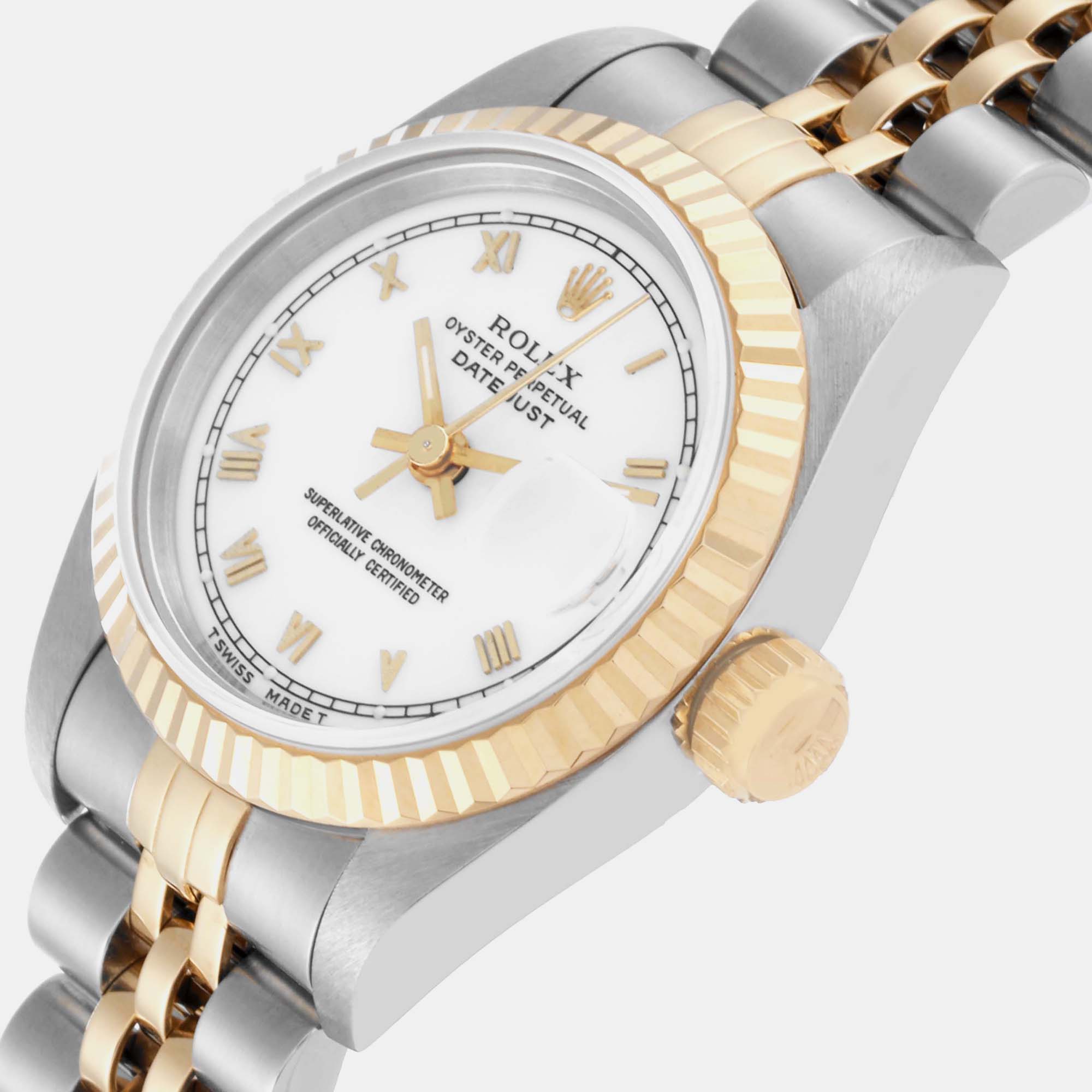 

Rolex Datejust White Roman Dial Steel Yellow Gold Ladies Watch 69173