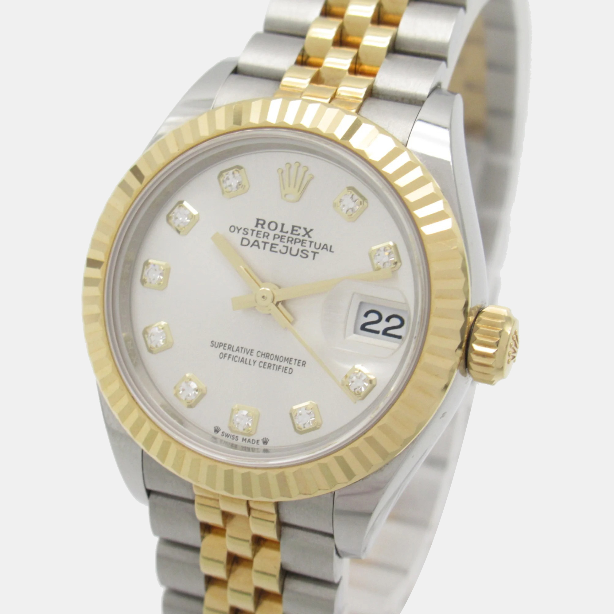 

Rolex Silver Diamond 18k Yellow Gold Stainless Steel Datejust 279173 Automatic Women's Wristwatch 28 mm