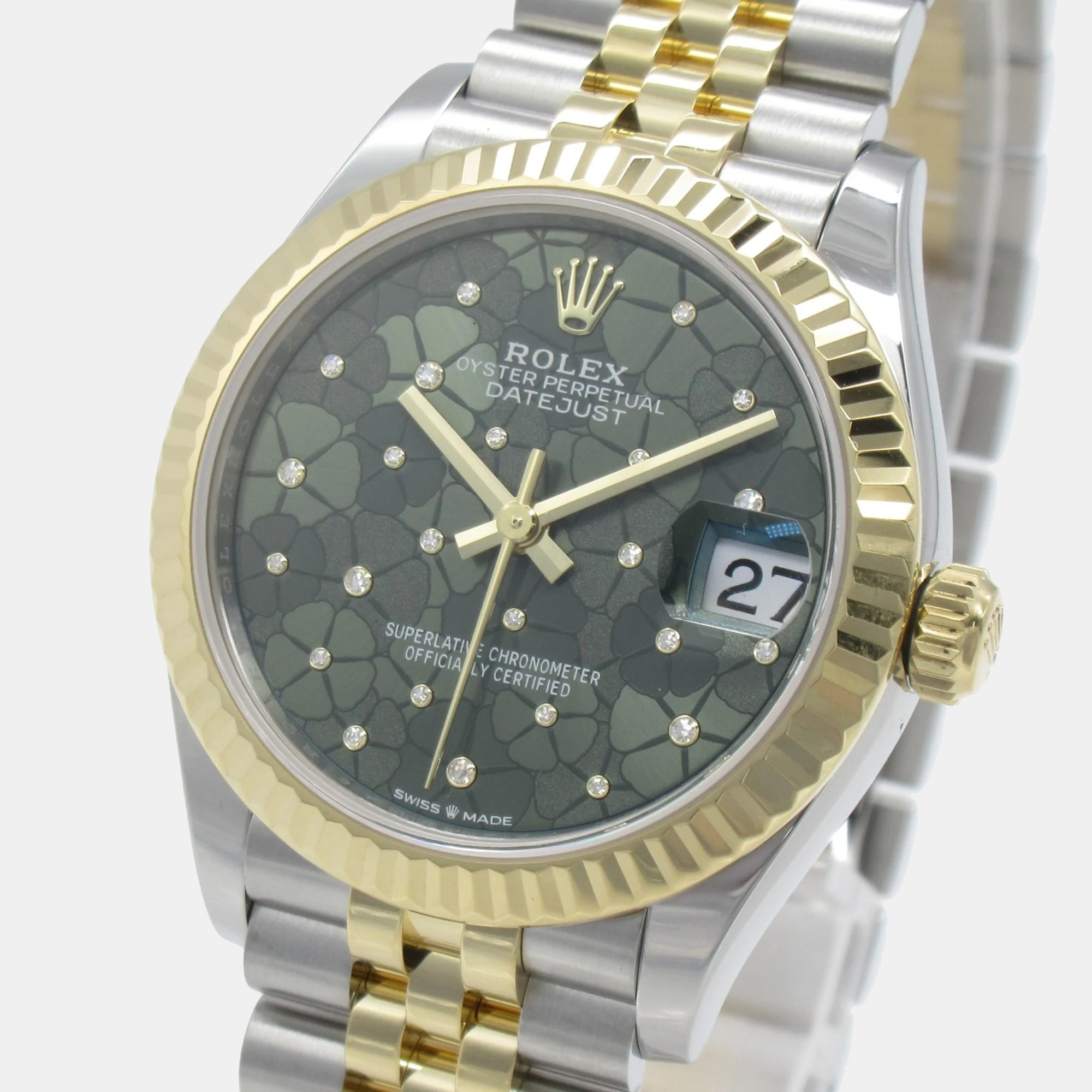 

Rolex Green 18k Yellow Gold Stainless Steel Datejust 278273 Automatic Women's Wristwatch 31 mm