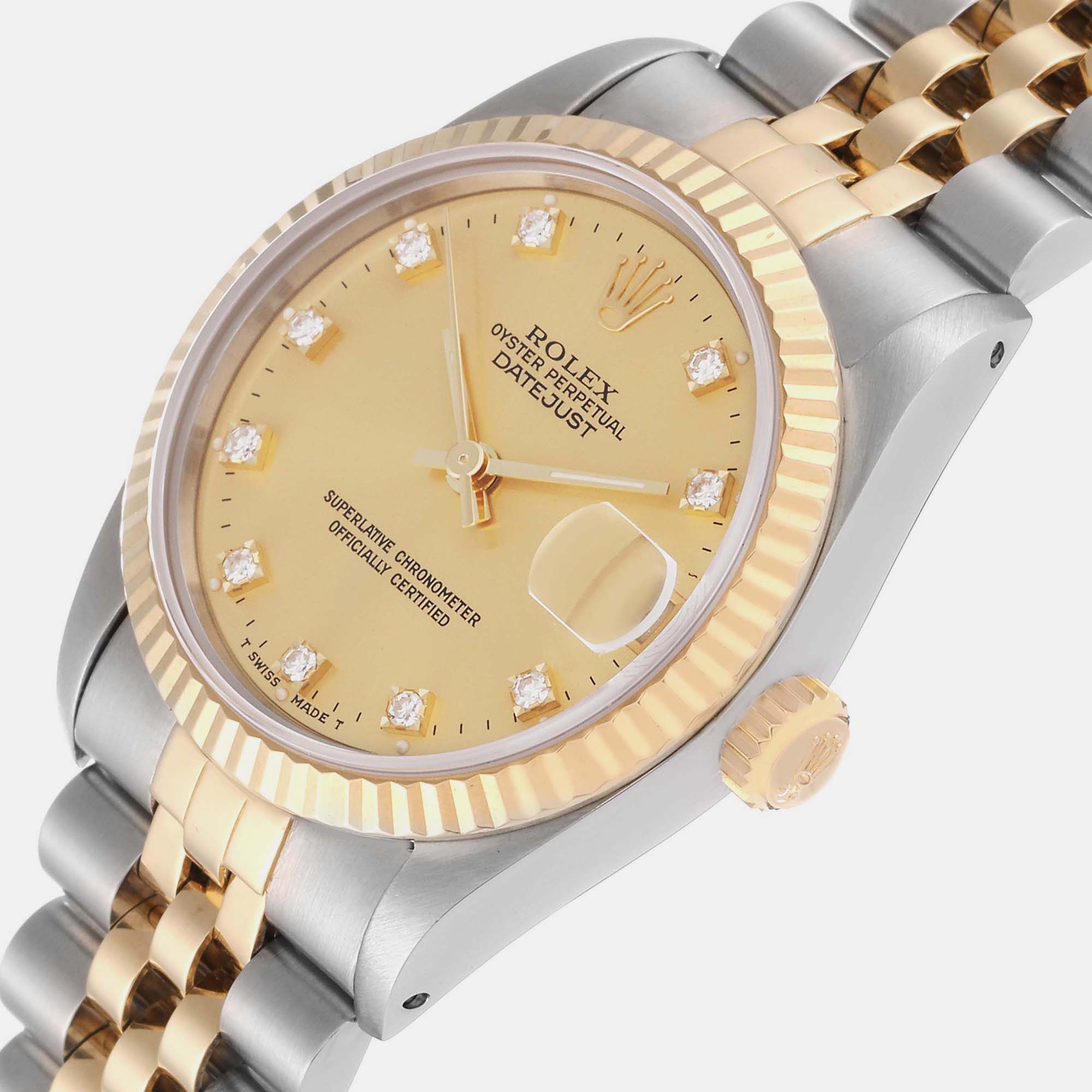 

Rolex Datejust Midsize Diamond Dial Steel Yellow Gold Ladies Watch 68273