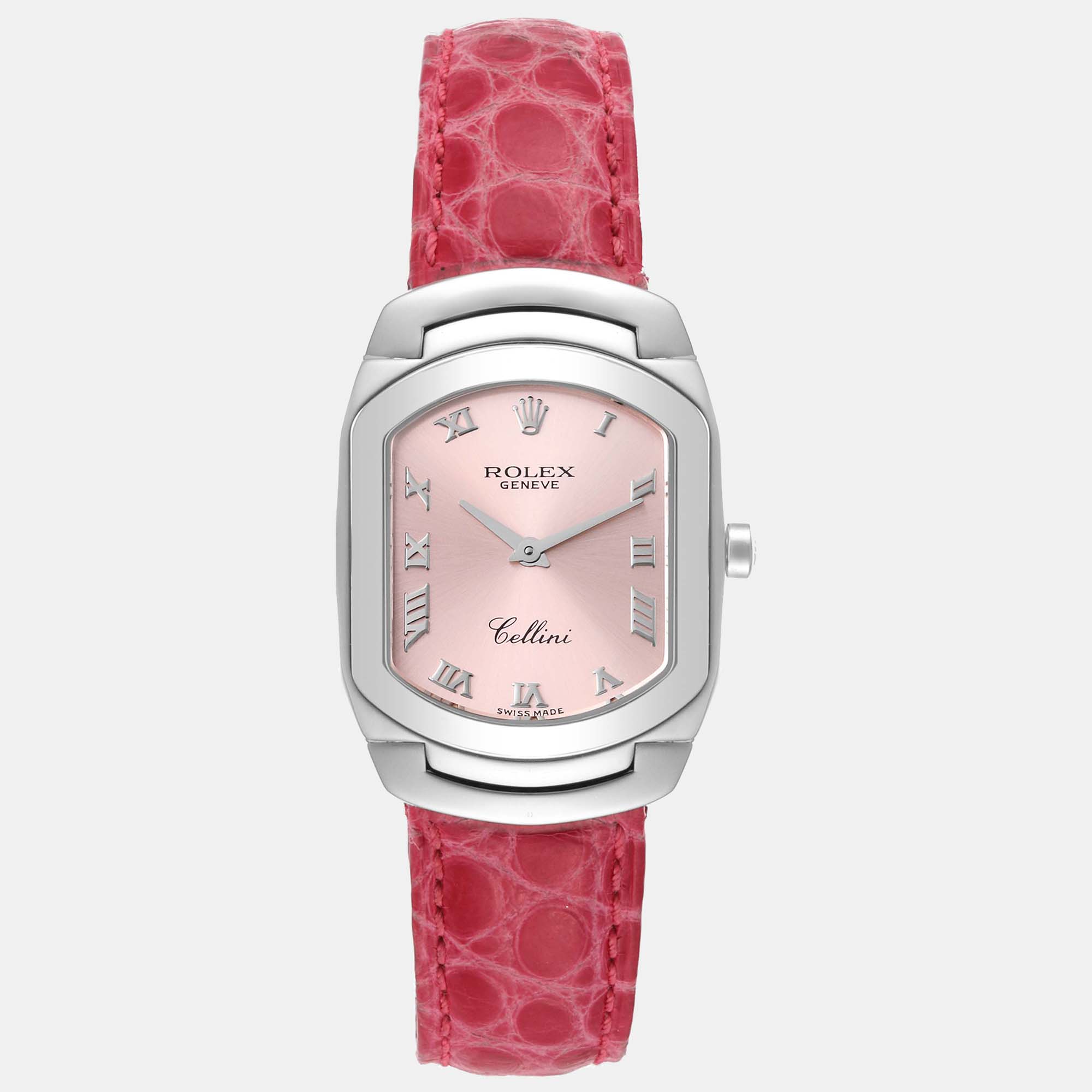 Pre-owned Rolex Cellini Cellissima White Gold Pink Dial Ladies Watch 6631 24.0 Mm X 35.0 Mm