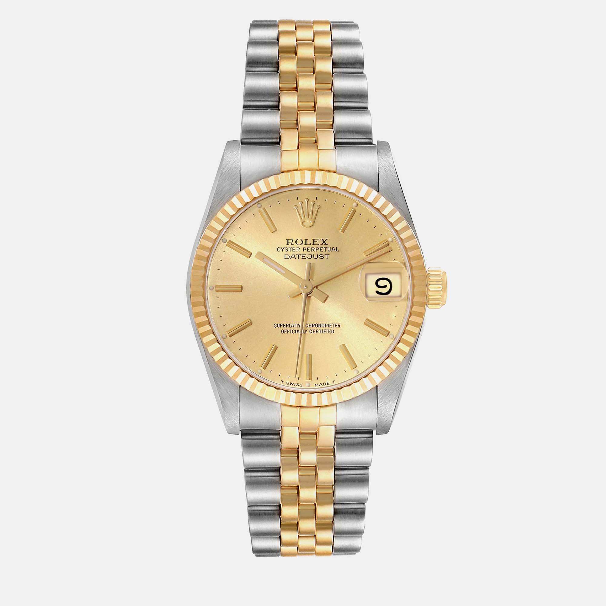 

Rolex Datejust Midsize Champagne Dial Steel Yellow Gold Ladies Watch 68273