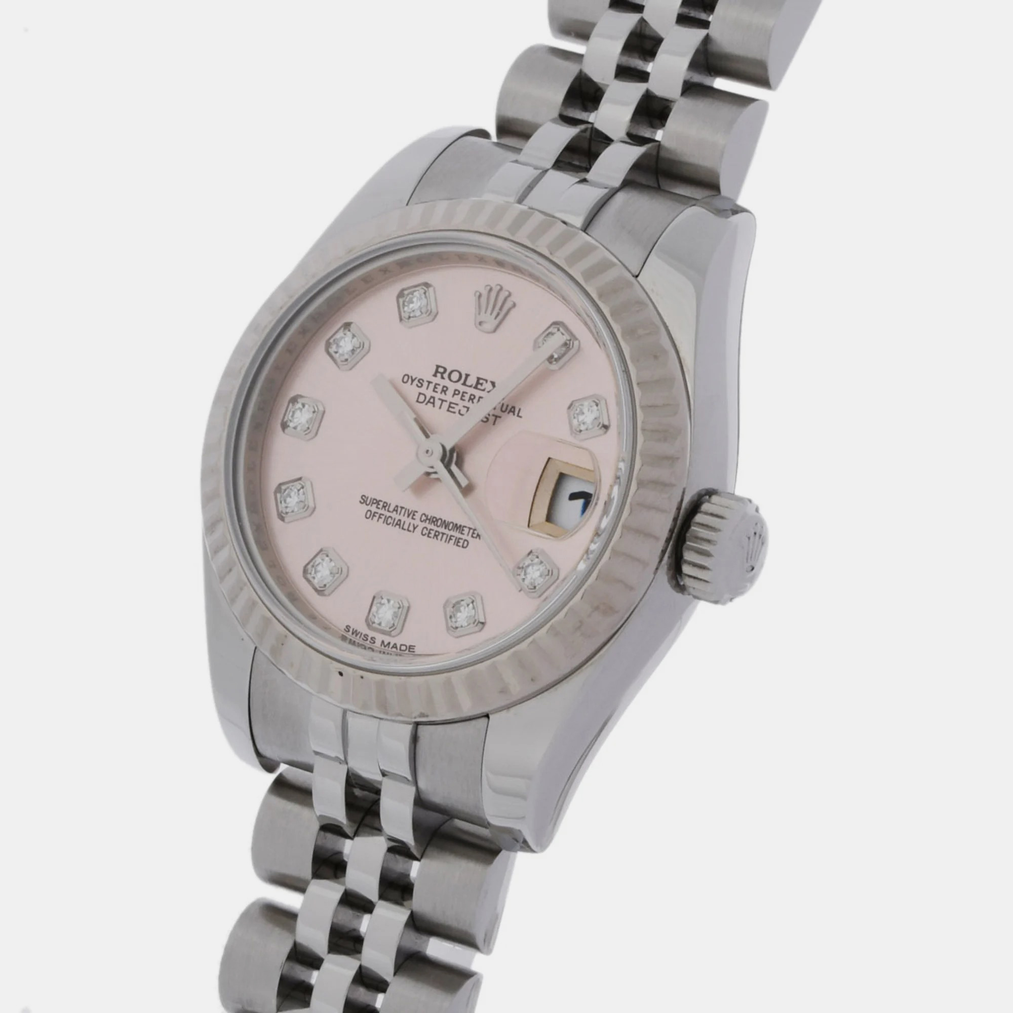 

Rolex Pink Diamond 18k White Gold Stainless Steel Datejust 179174 Automatic Women's Wristwatch 26 mm