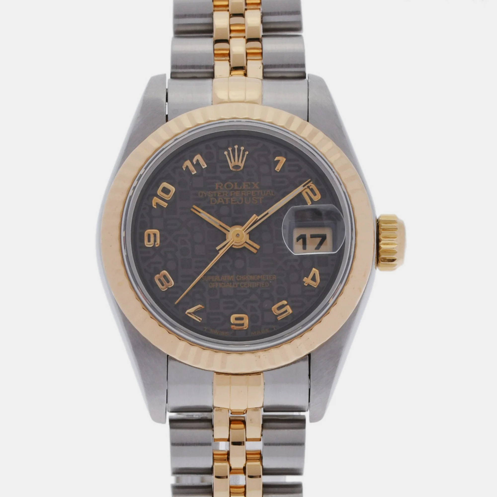 Pre-owned Rolex Black 18k Yellow Gold Stainless Steel Datejust 69173 Automatic Women's Wristwatch 26 Mm