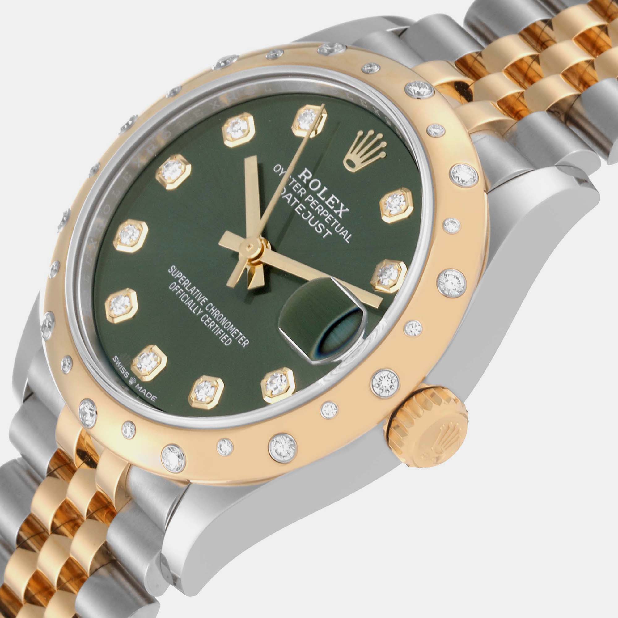 

Rolex Datejust Midsize Steel Yellow Gold Diamond Ladies Watch 278343 31 mm, Green