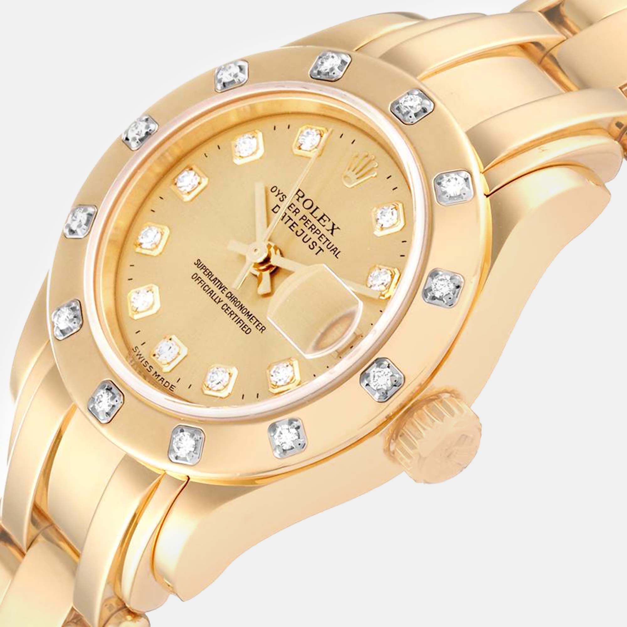 

Rolex Pearlmaster 18K Yellow Gold Diamond Champagne Dial Ladies Watch 80318 29 mm