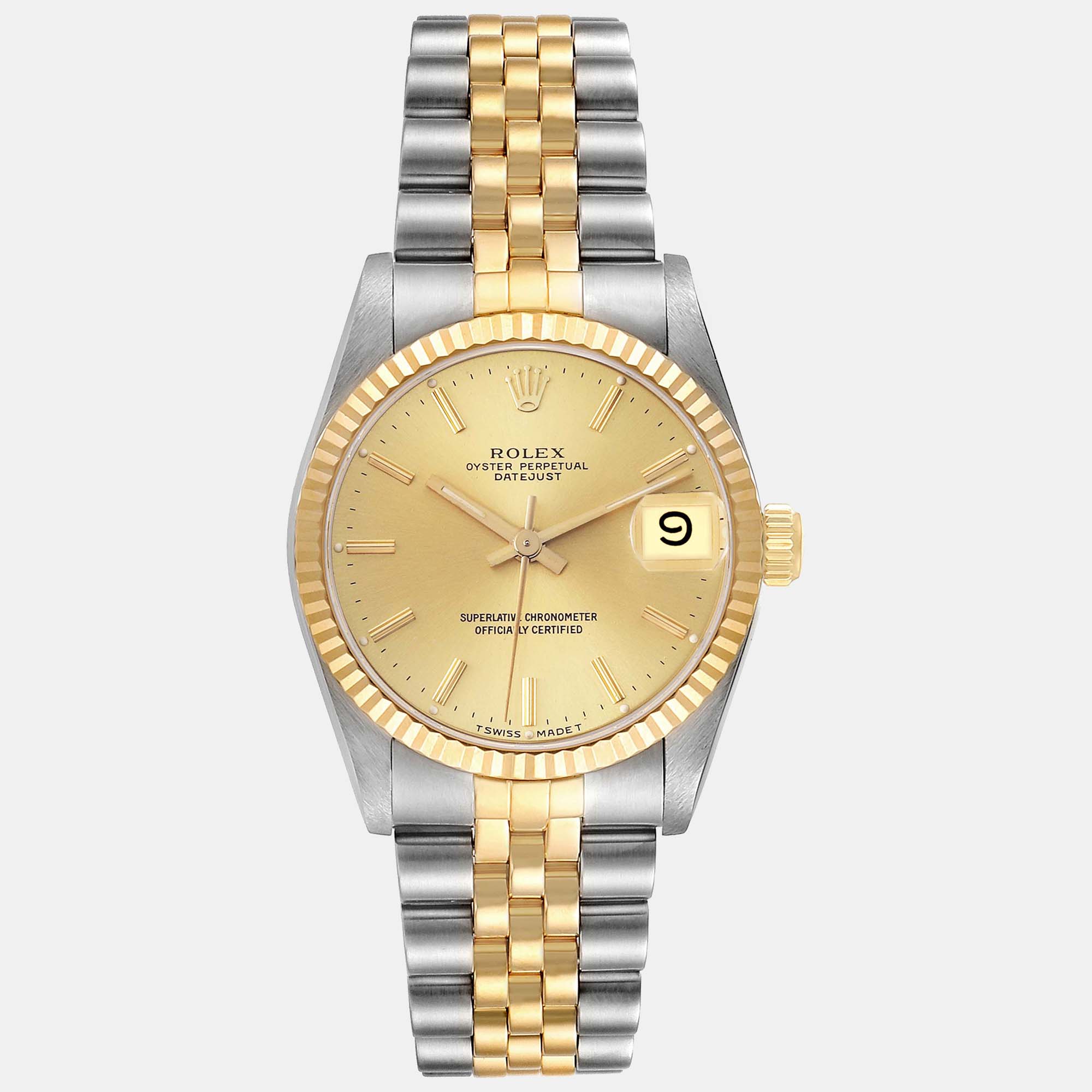 Pre-owned Rolex Datejust Midsize Champagne Dial Steel Yellow Gold Ladies Watch 68273 31 Mm